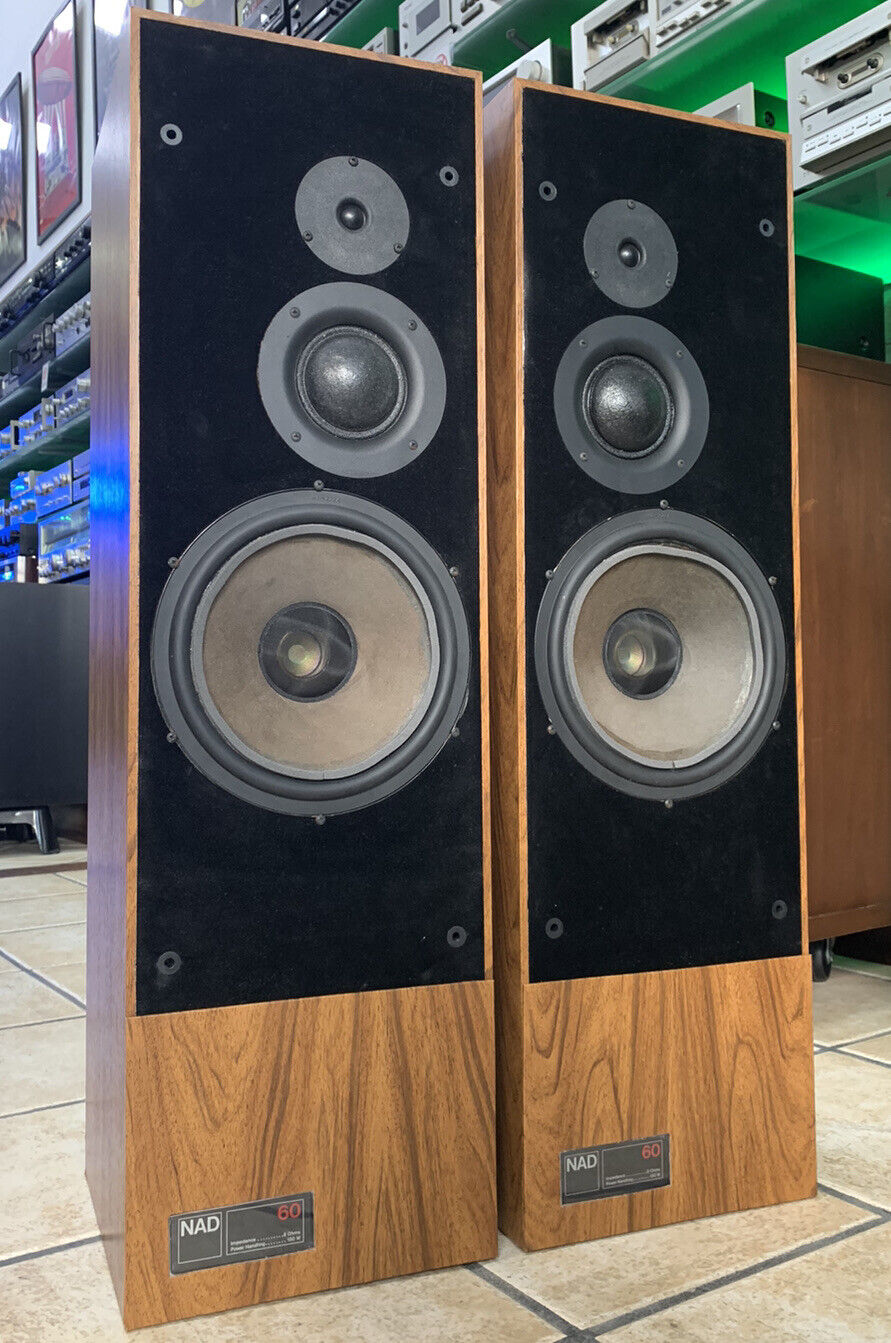 NAD 60 Very Rare Original Speakers 3 Way 150 W RMS Vintage Refurbished Good Look