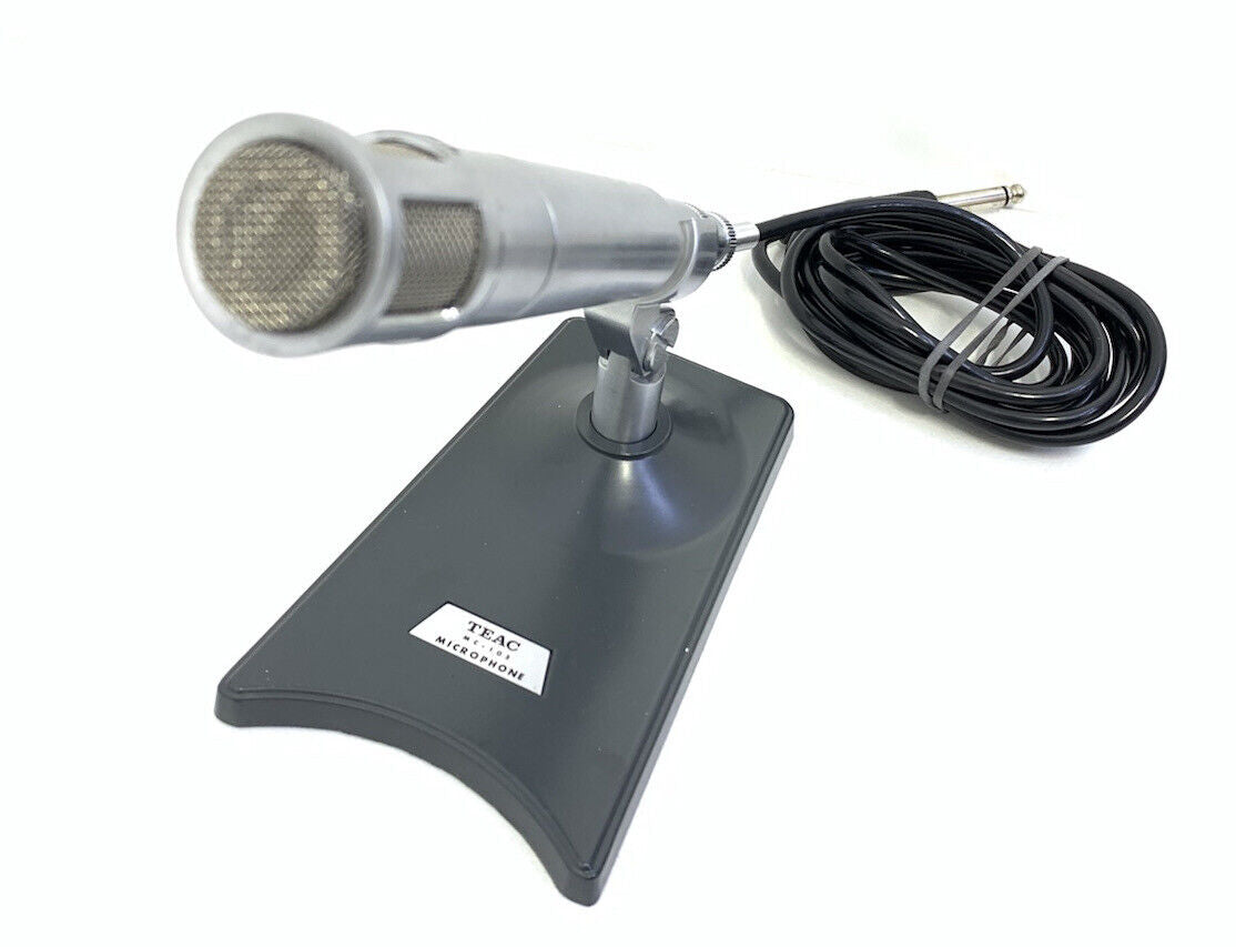 TEAC MC-105 Dynamic Microphone 1970s Silver Original Box w/ Cable/Stand Like New