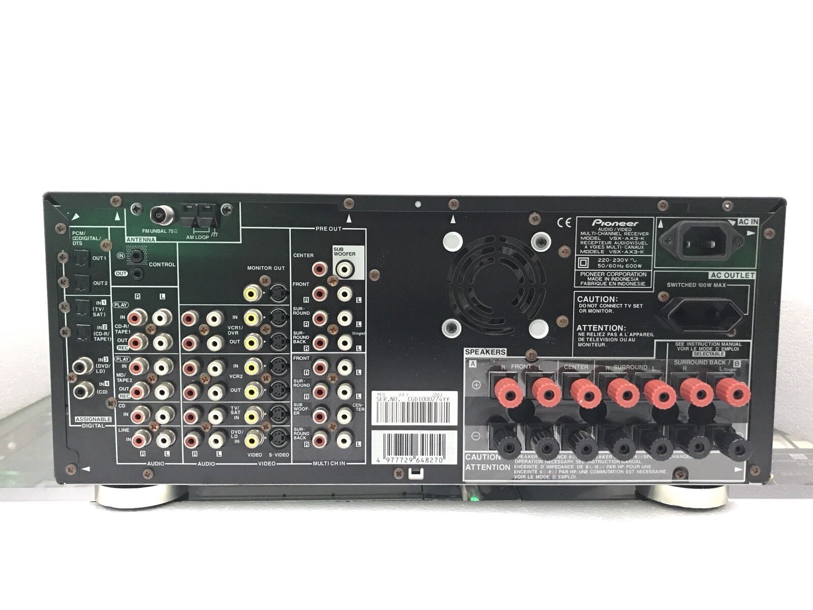 PIONEER VSX-AX3 Audio/Video 7.1 MultiChannel MONSTER Receiver 700 Watts Like New