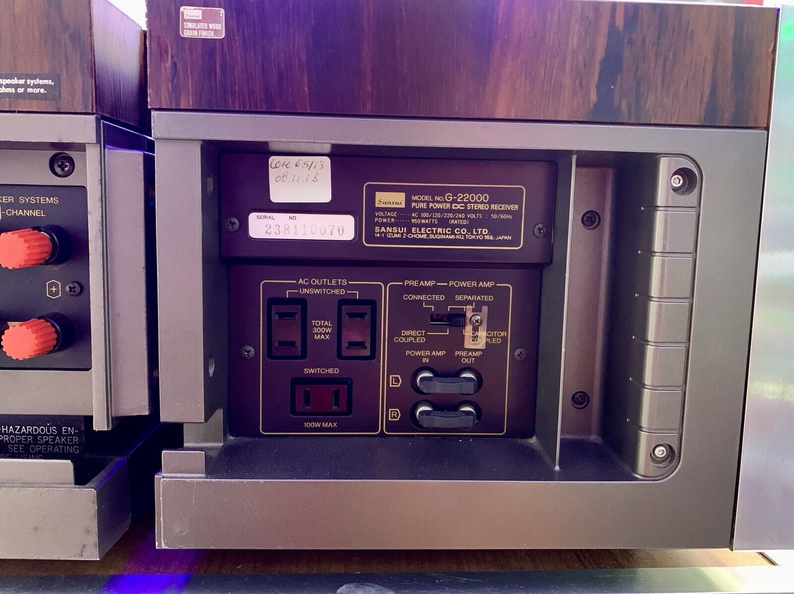 SANSUI G 22000 Stereo Receiver 220+220 Watts RMS Vintage 1978 Working Good Look