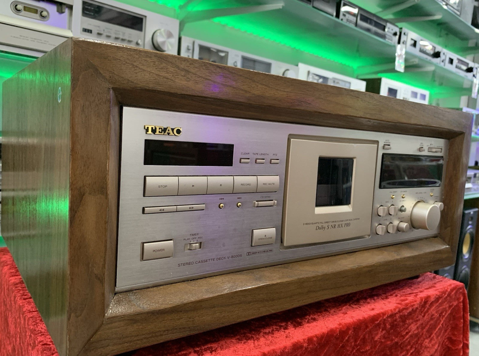 TEAC V 8000S Cassette Tape Deck 3 Head Wood Box 15Hz-21KHz Metal WORK Good Look