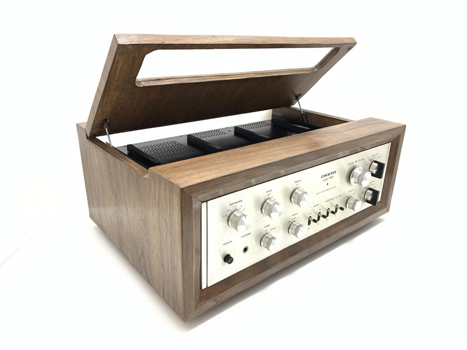 ONKYO INTEGRA 733 Stereo Amplifier 34+34WRMS with WOOD BOX Vintage 1971 WORK NEW