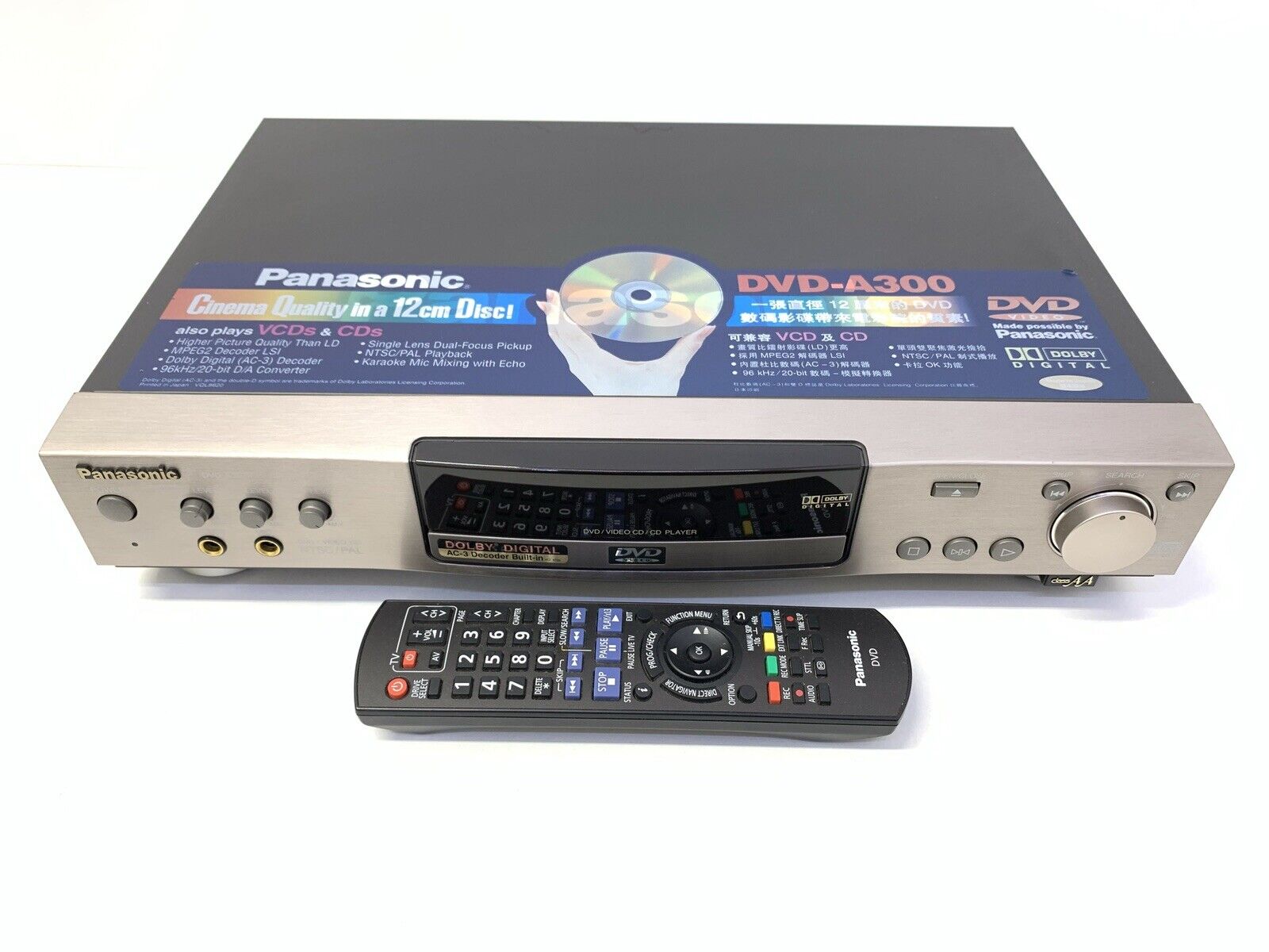 PANASONIC DVD A300 CD&frasl;CD-RW&frasl;Video CD&frasl;MP3 Alta gama Vintage Control remoto  Karaoke Buen aspecto