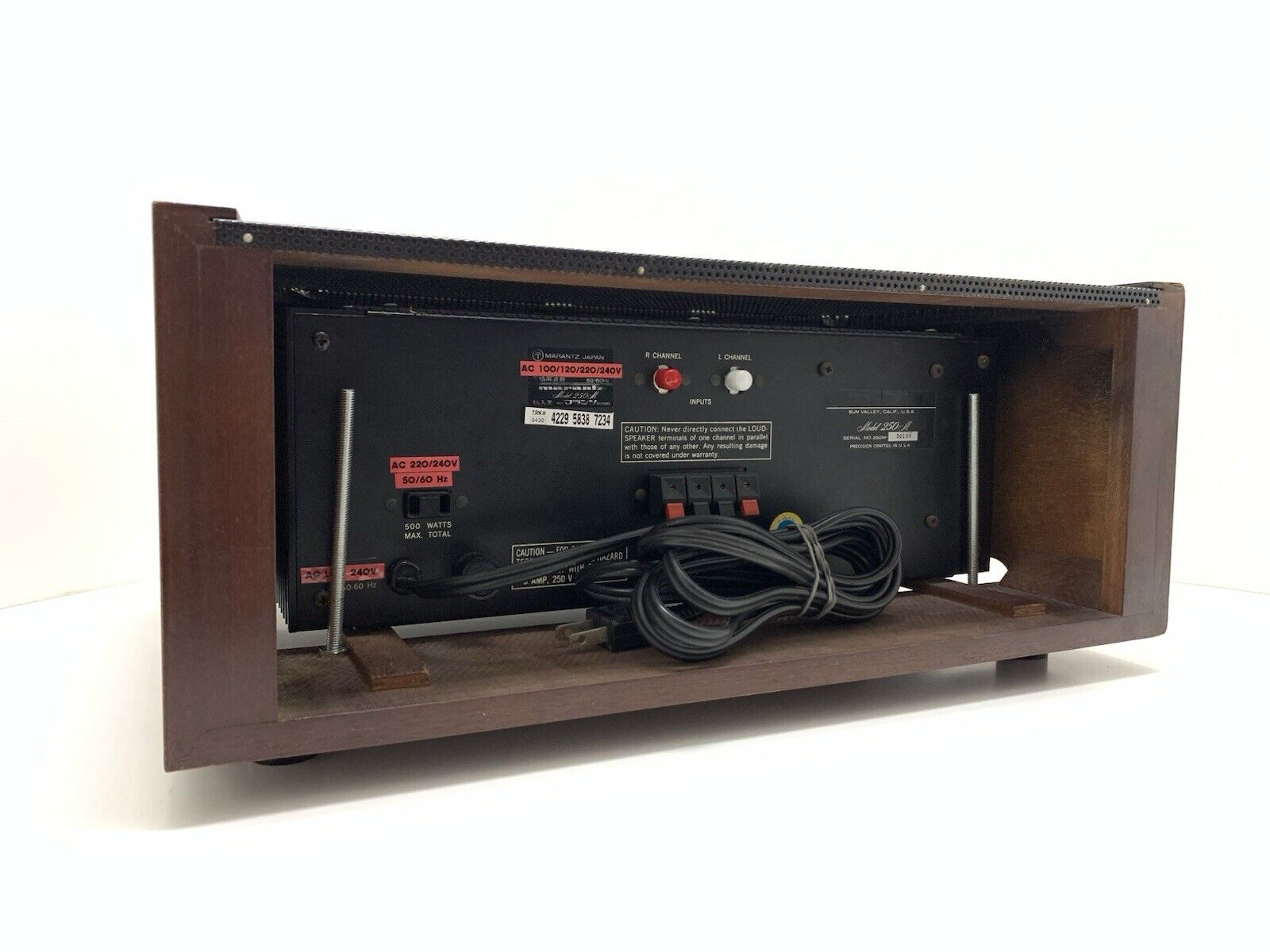 MARANTZ 250M Stereo Power Amplifier Wood Box 250WRMS Vintage 1976 WORK Good Look
