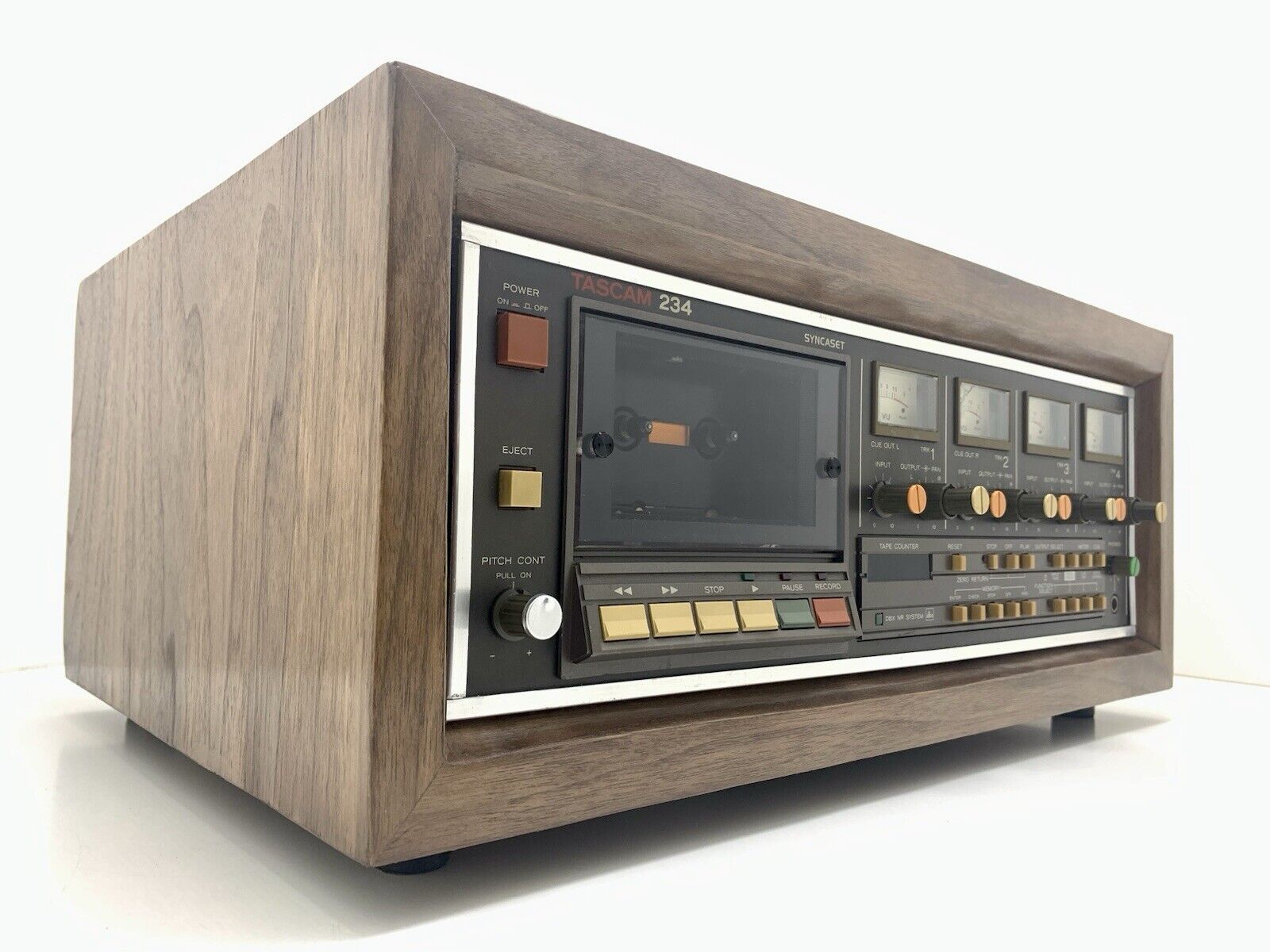 TASCAM 234 Multitrack 4 Channel Cassette Deck Vintage Wood Box WORK Good Look
