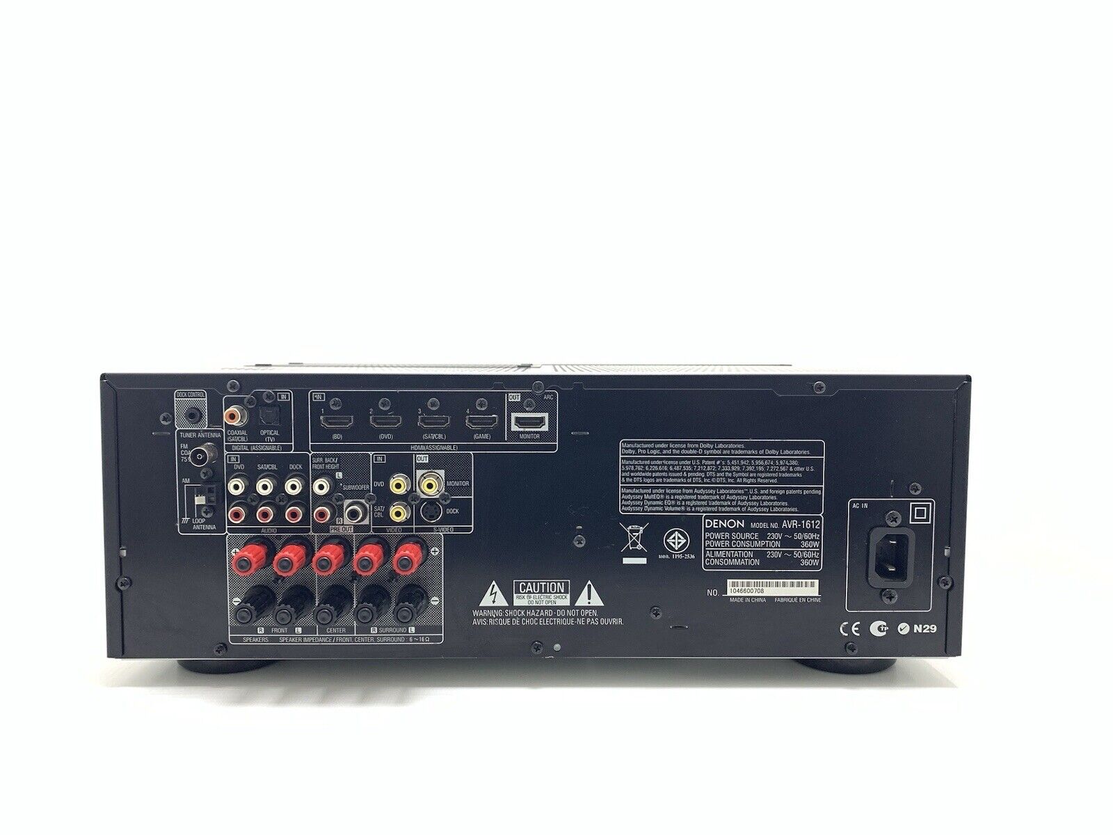 DENON AVR 1612 Digital HD 5.1 Receiver Ipod Iphone USB 5X 120Watts RMS Good Look