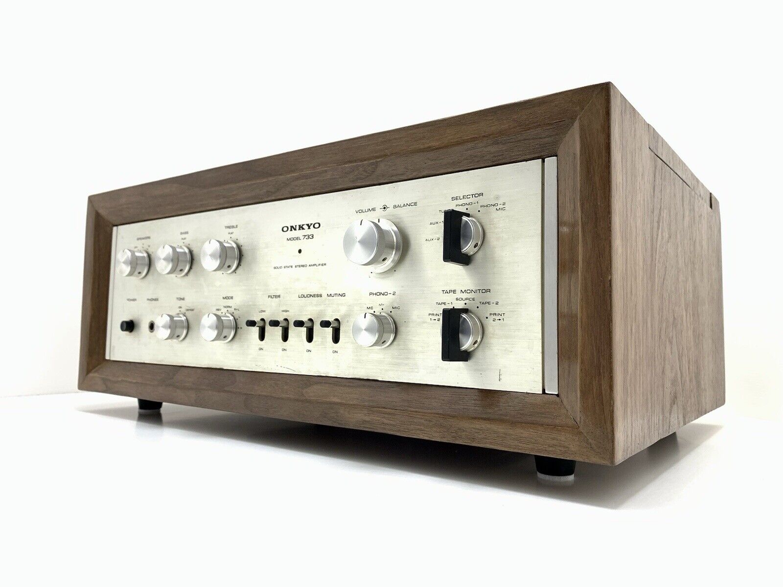 ONKYO INTEGRA 733 Stereo Amplifier 34+34WRMS with WOOD BOX Vintage 1971 WORK NEW