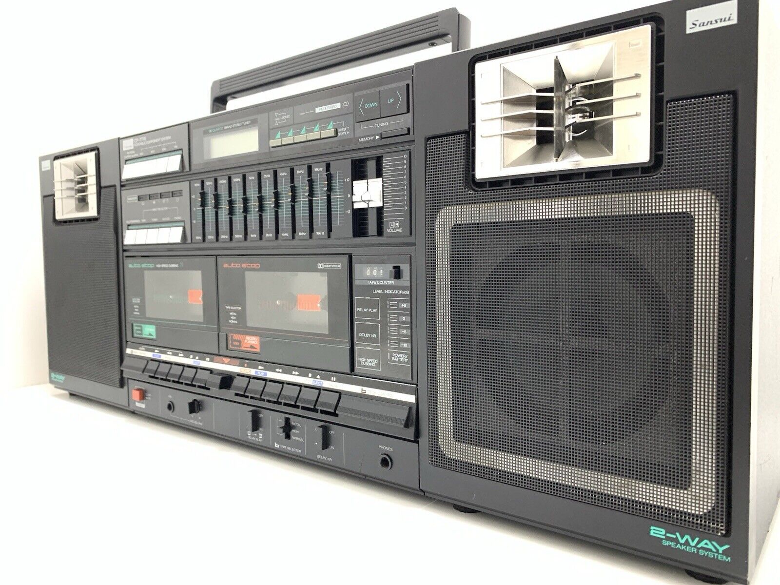 SANSUI CP 77W BOOMBOX STEREO Radio Doble Cassette Vintage 1980 WORK Good Look