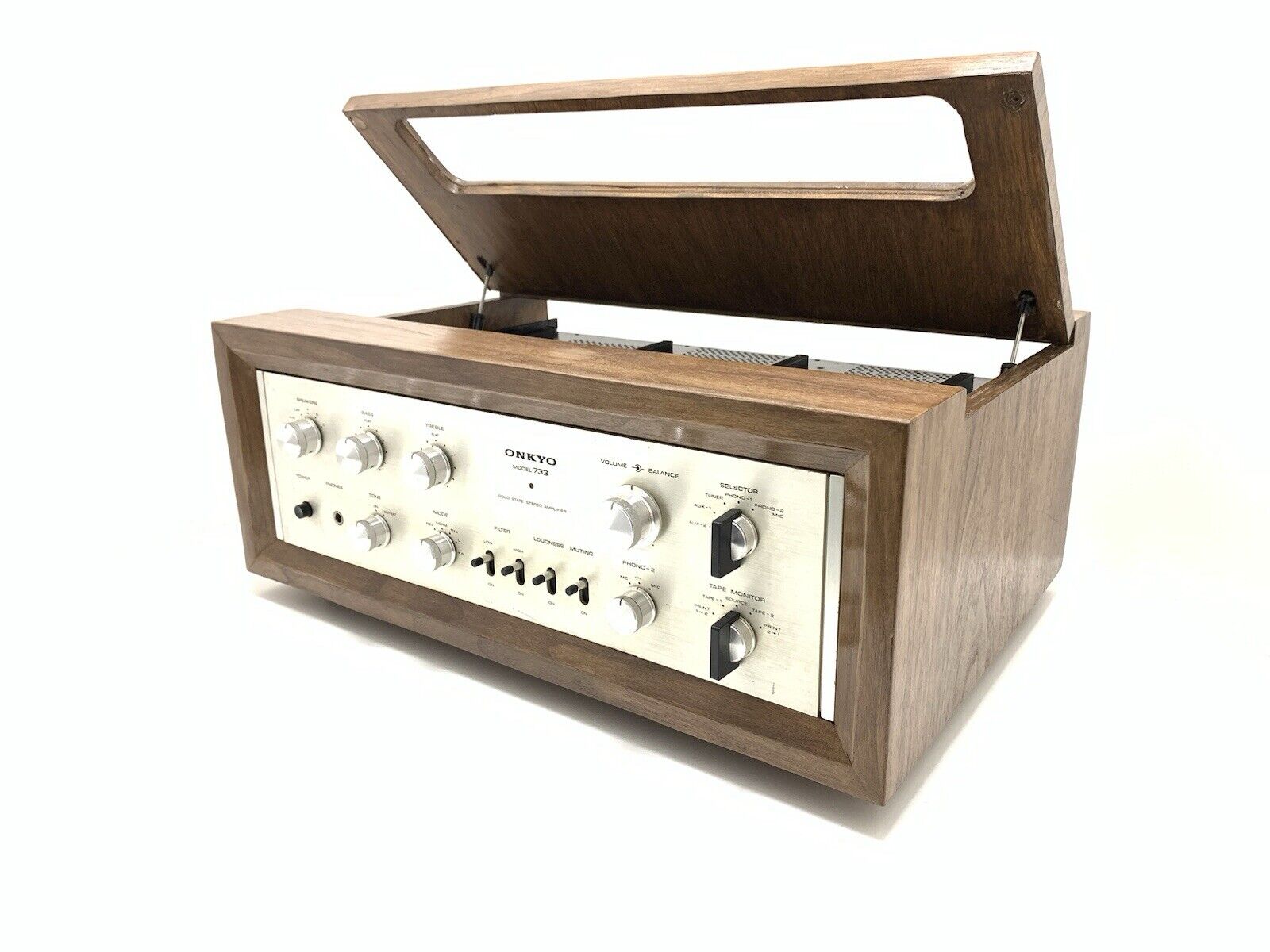 ONKYO INTEGRA 733 Stereo Amplifier 34+34WRMS with WOOD BOX Vintage 1971 WORK NEW