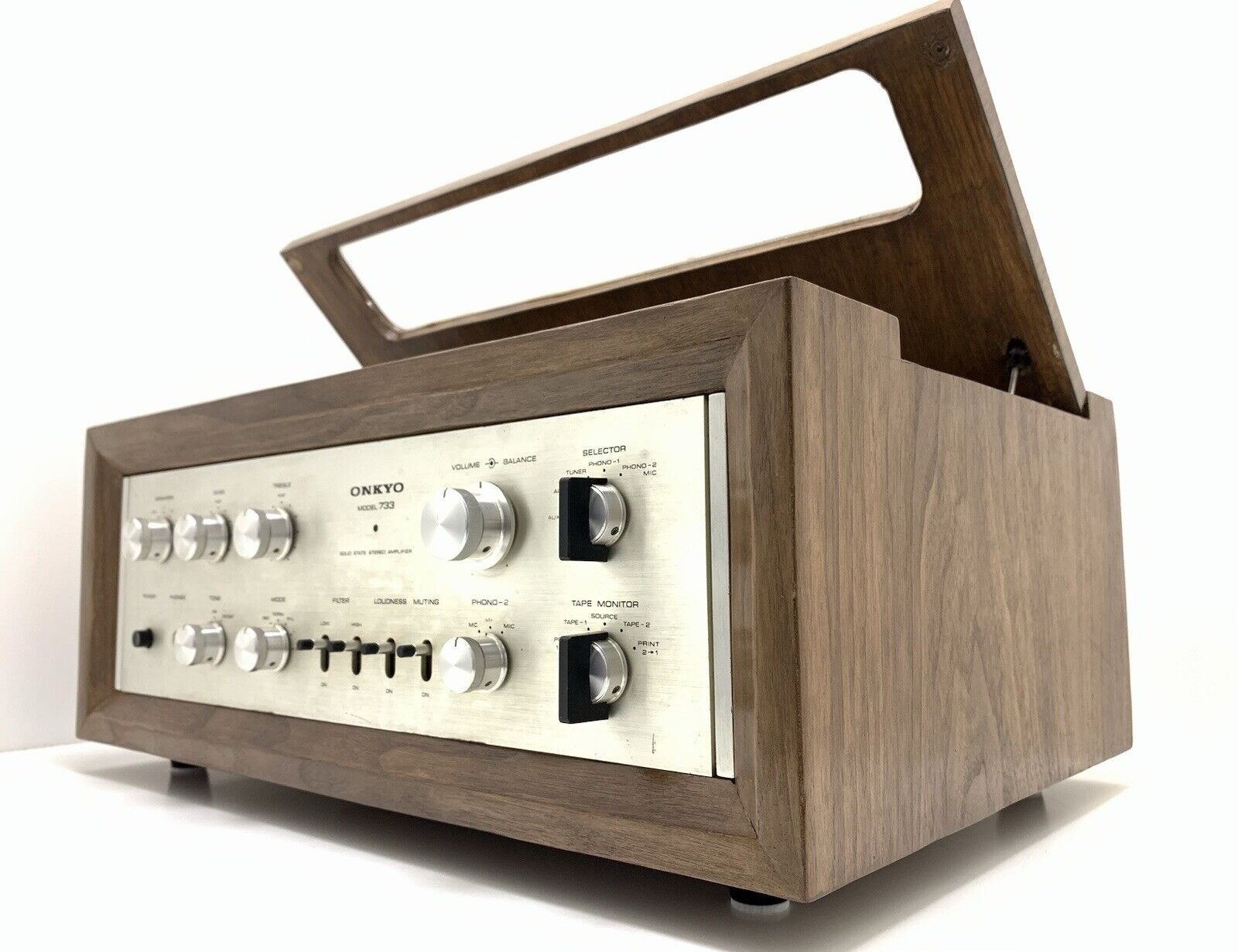 ONKYO INTEGRA 733 Stereo Amplifier 34+34WRMS with WOOD BOX Vintage 1971 WORK NEW