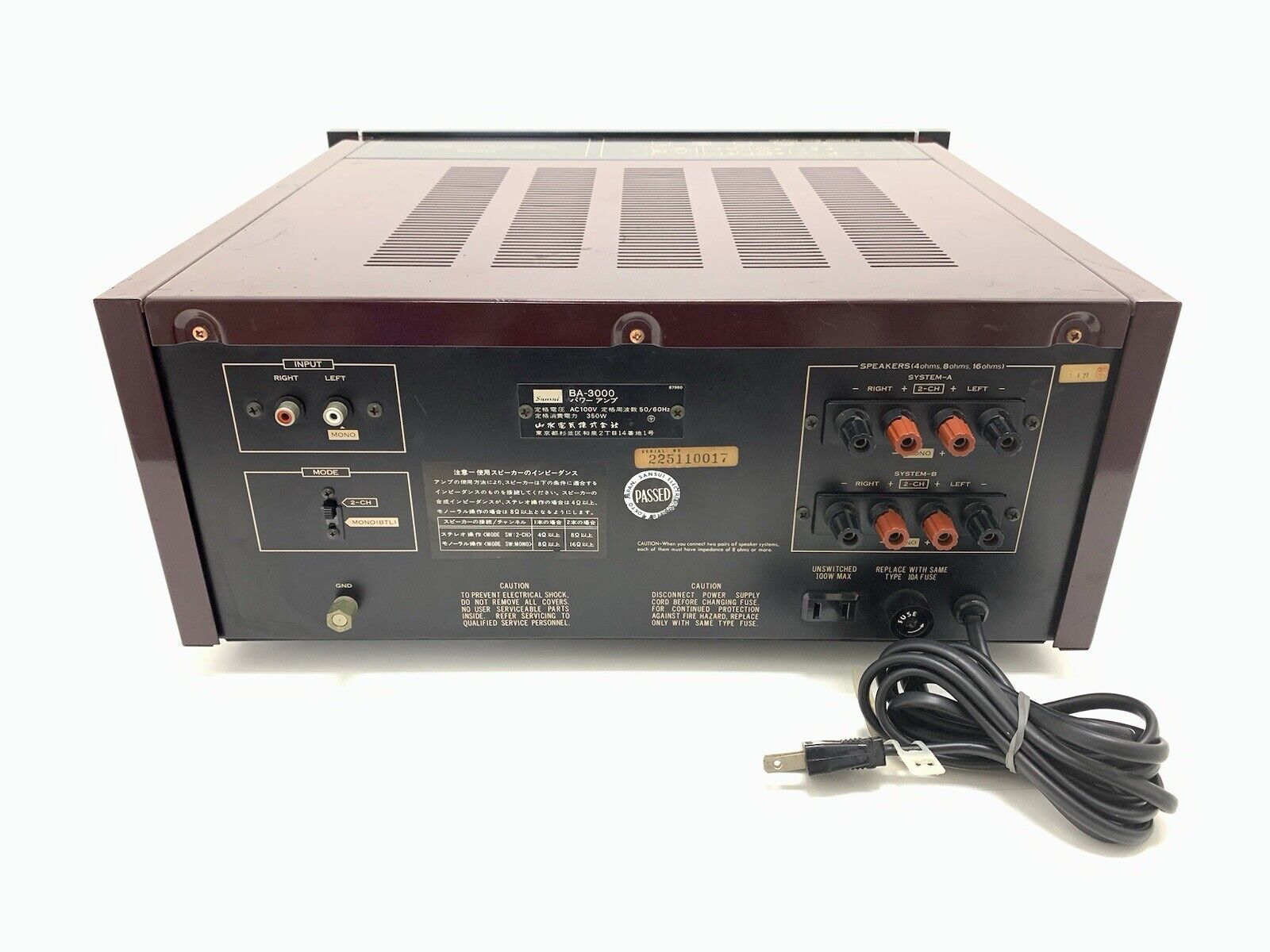 SANSUI BA-3000 Stereo Power Amplifier 170+ 170 W RMS Vintage 1975 WORK Good Look