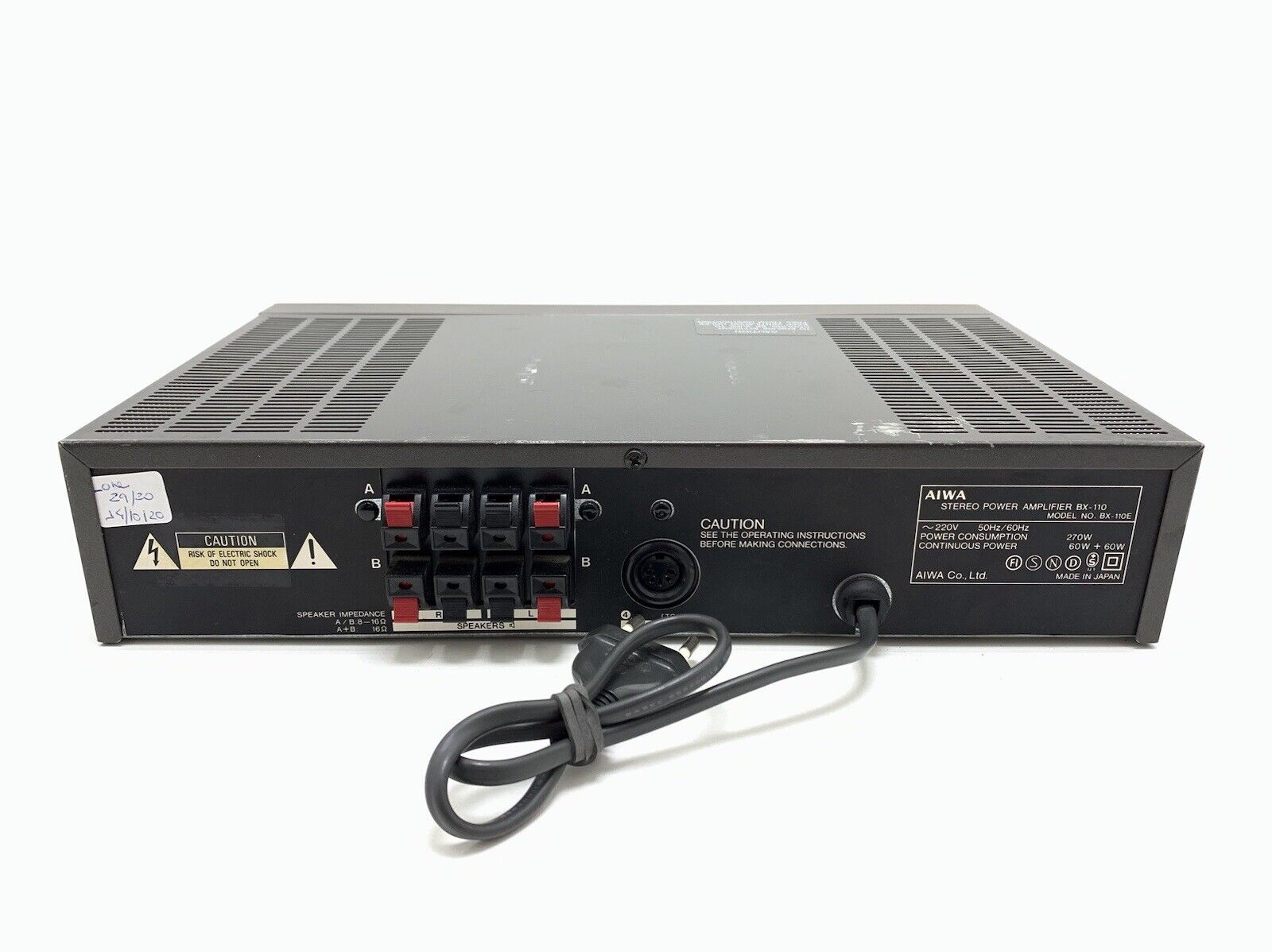 AIWA BX-110 Stereo Power Amplifier Vintage 120 Watts RMS Vintage 1984 GOOD LOOK