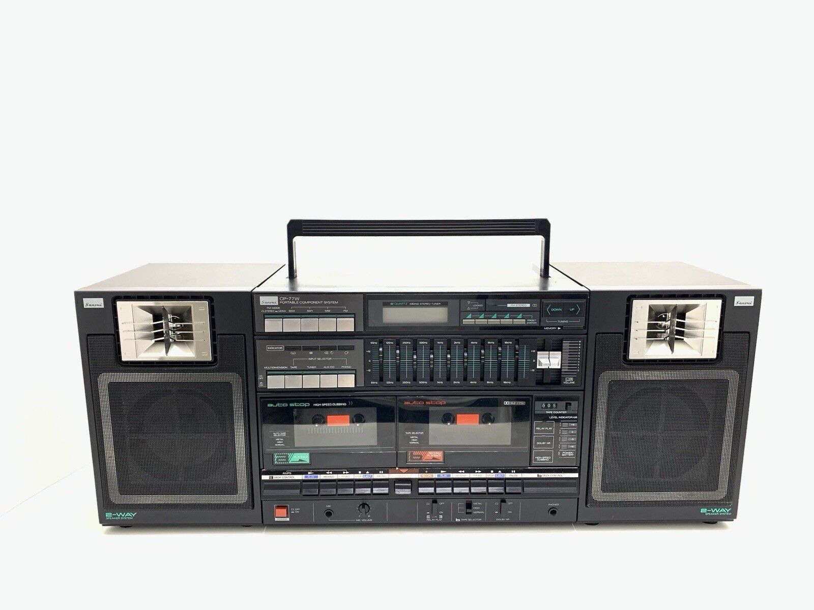 SANSUI CP 77W BOOMBOX STEREO Radio Doble Cassette Vintage 1980 WORK Good Look