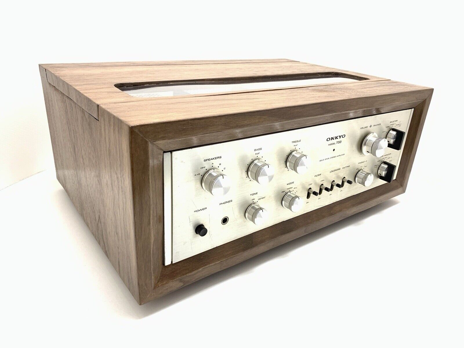 ONKYO INTEGRA 733 Stereo Amplifier 34+34WRMS with WOOD BOX Vintage 1971 WORK NEW