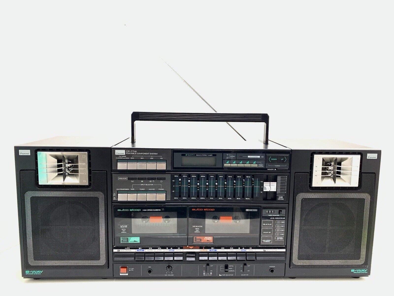 SANSUI CP 77W BOOMBOX STEREO Radio Doble Cassette Vintage 1980 WORK Good Look