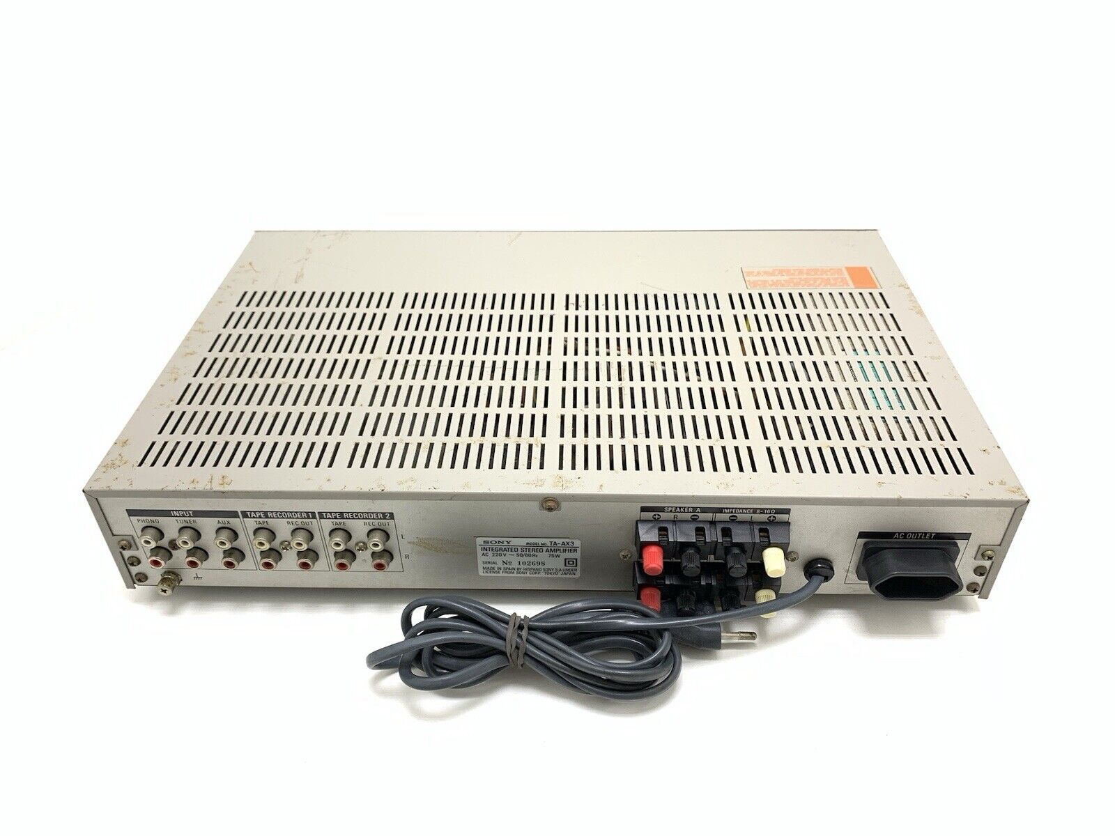 SONY TA-AX3 Stereo Integrated Amplifier 40+40 Watts RMS Vintage 1982 Good Look
