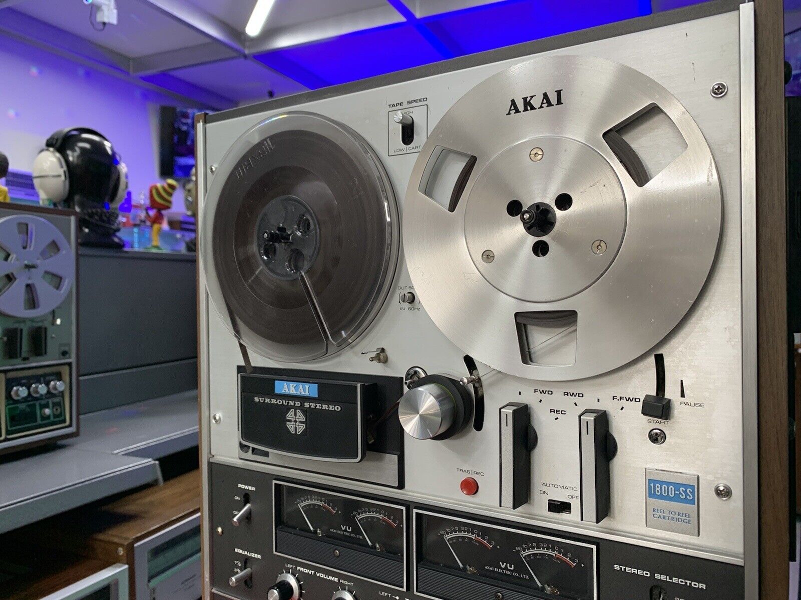 AKAI 1800SS Reel to Reel + 8 Track 4 Channel 7" Tape Vintage 1972 WORK Good Look