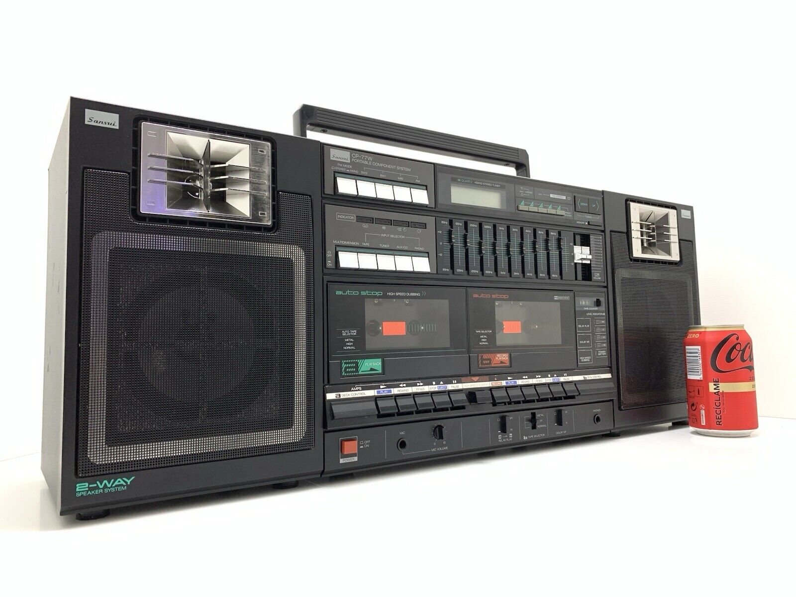 SANSUI CP 77W BOOMBOX STEREO Radio Doble Cassette Vintage 1980 WORK Good Look