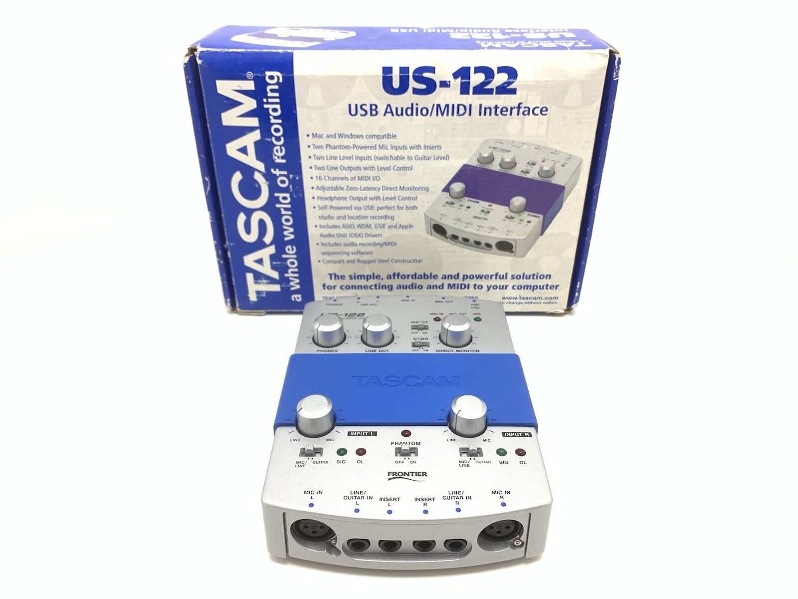 TASCAM US-122 USB AUDIO MIDI Interface with Original Box WORK Perfect Good Look