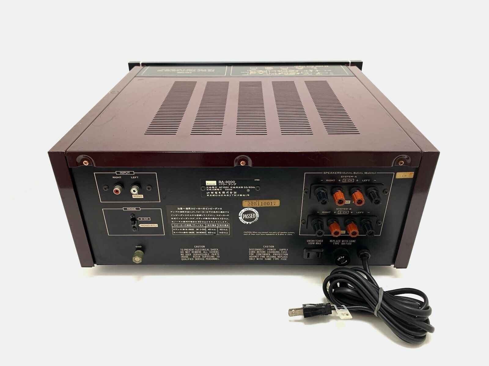 SANSUI BA-3000 Stereo Power Amplifier 170+ 170 W RMS Vintage 1975 WORK Good Look