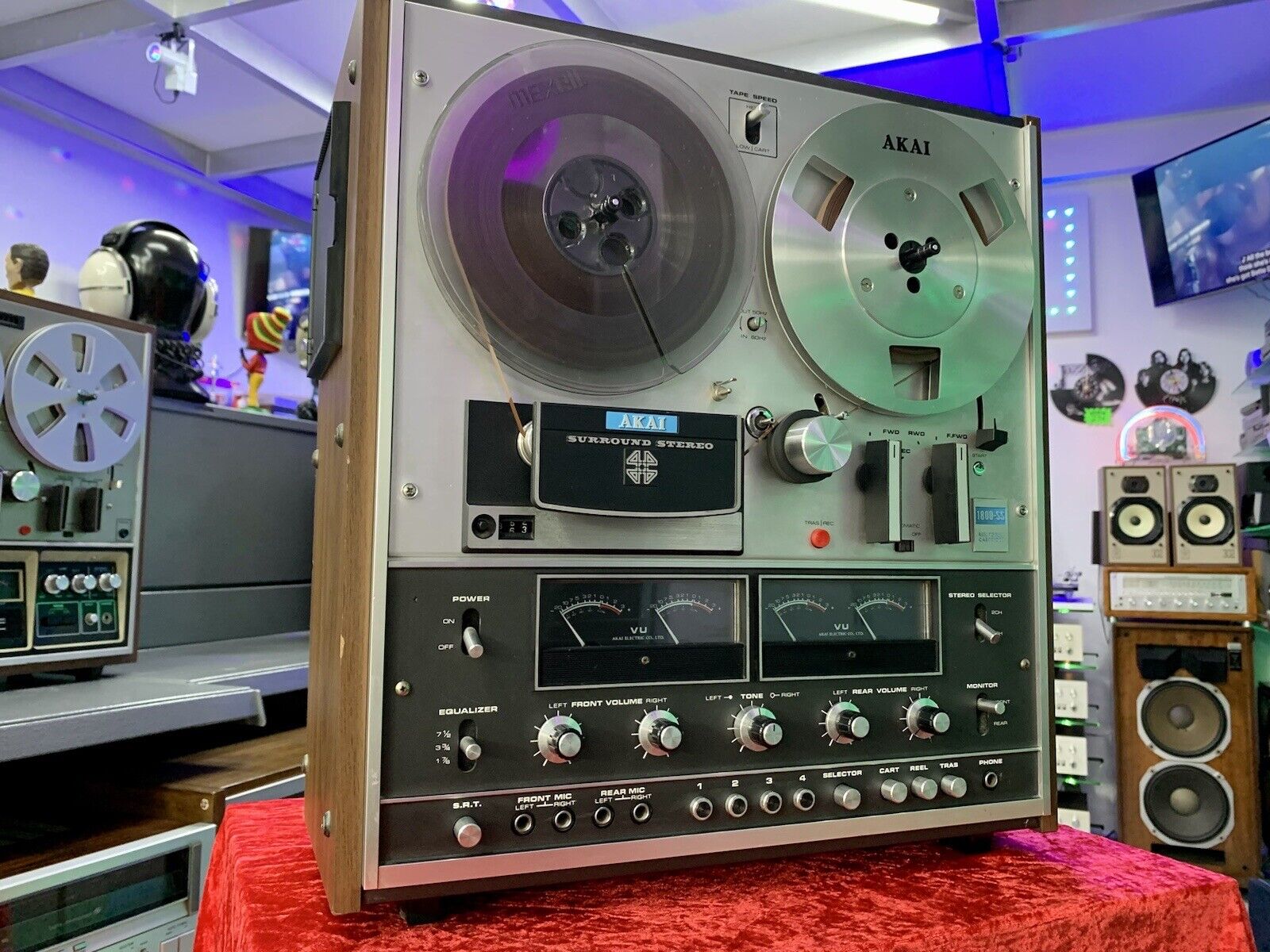 AKAI 1800SS Reel to Reel + 8 Track 4 Channel 7" Tape Vintage 1972 WORK Good Look