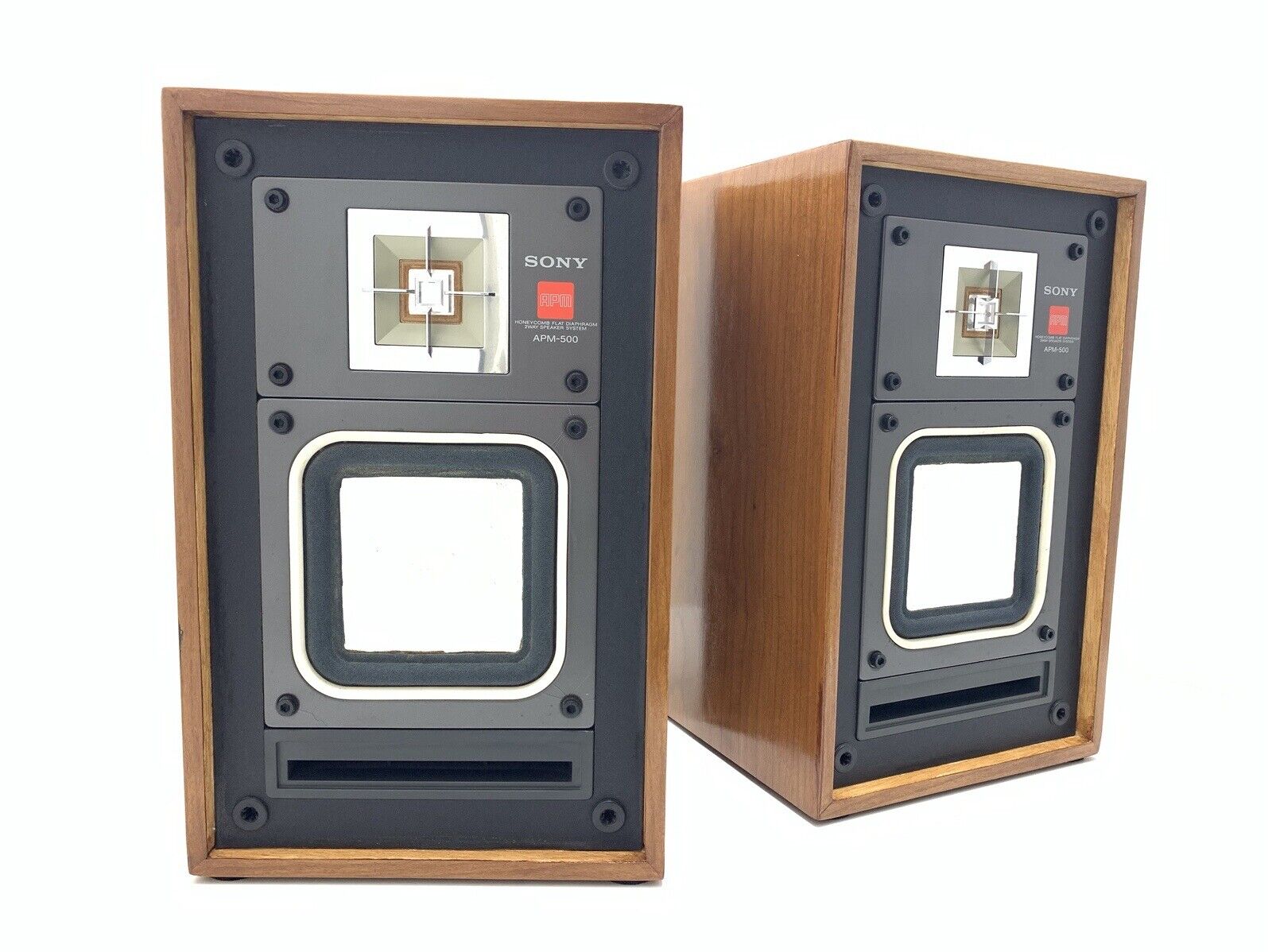 SONY APM 500 Speaker 2 Way System 50 Watts Vintage NEW WOOD BOX Good Look