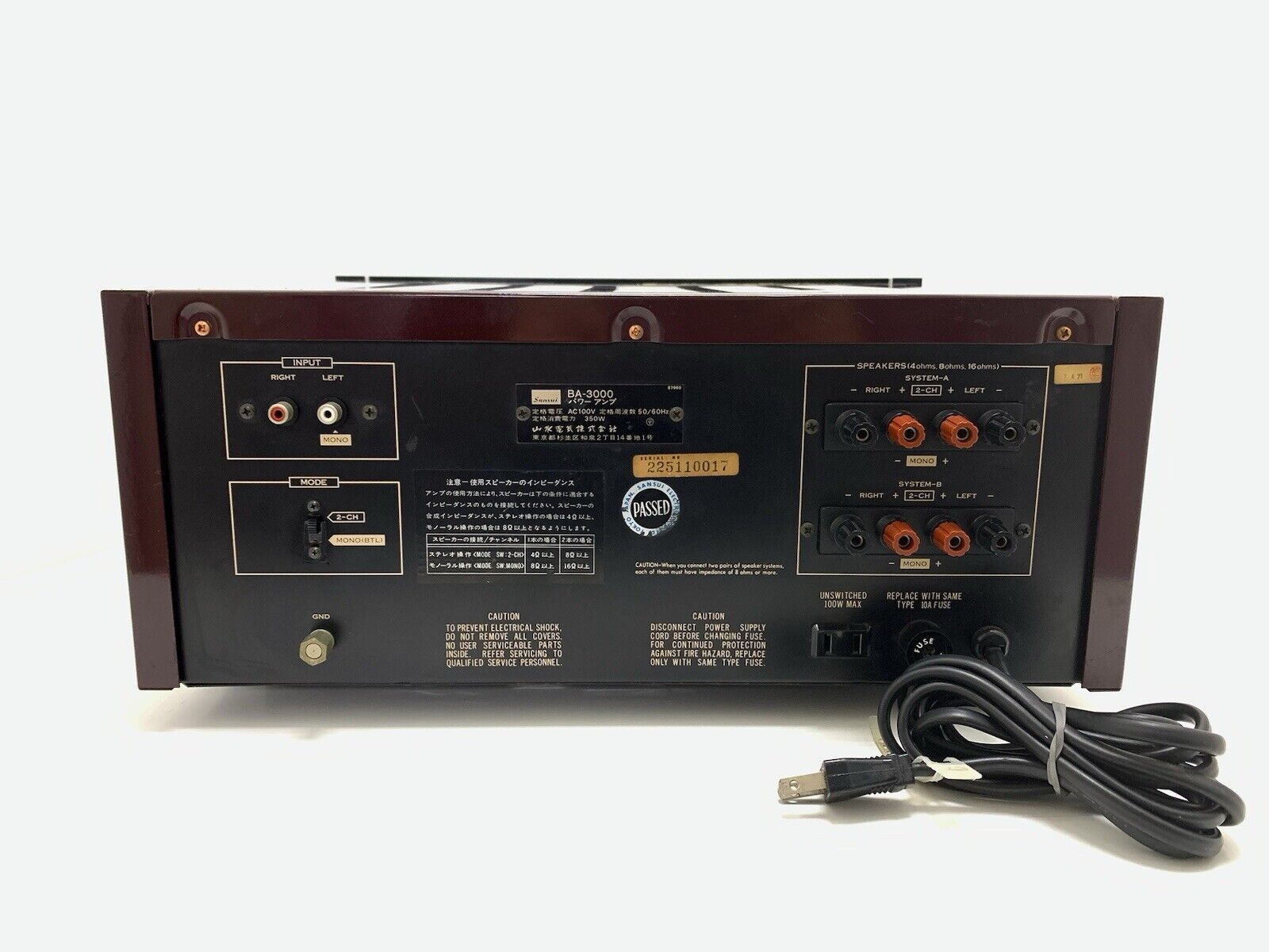 SANSUI BA-3000 Stereo Power Amplifier 170+ 170 W RMS Vintage 1975 WORK Good Look