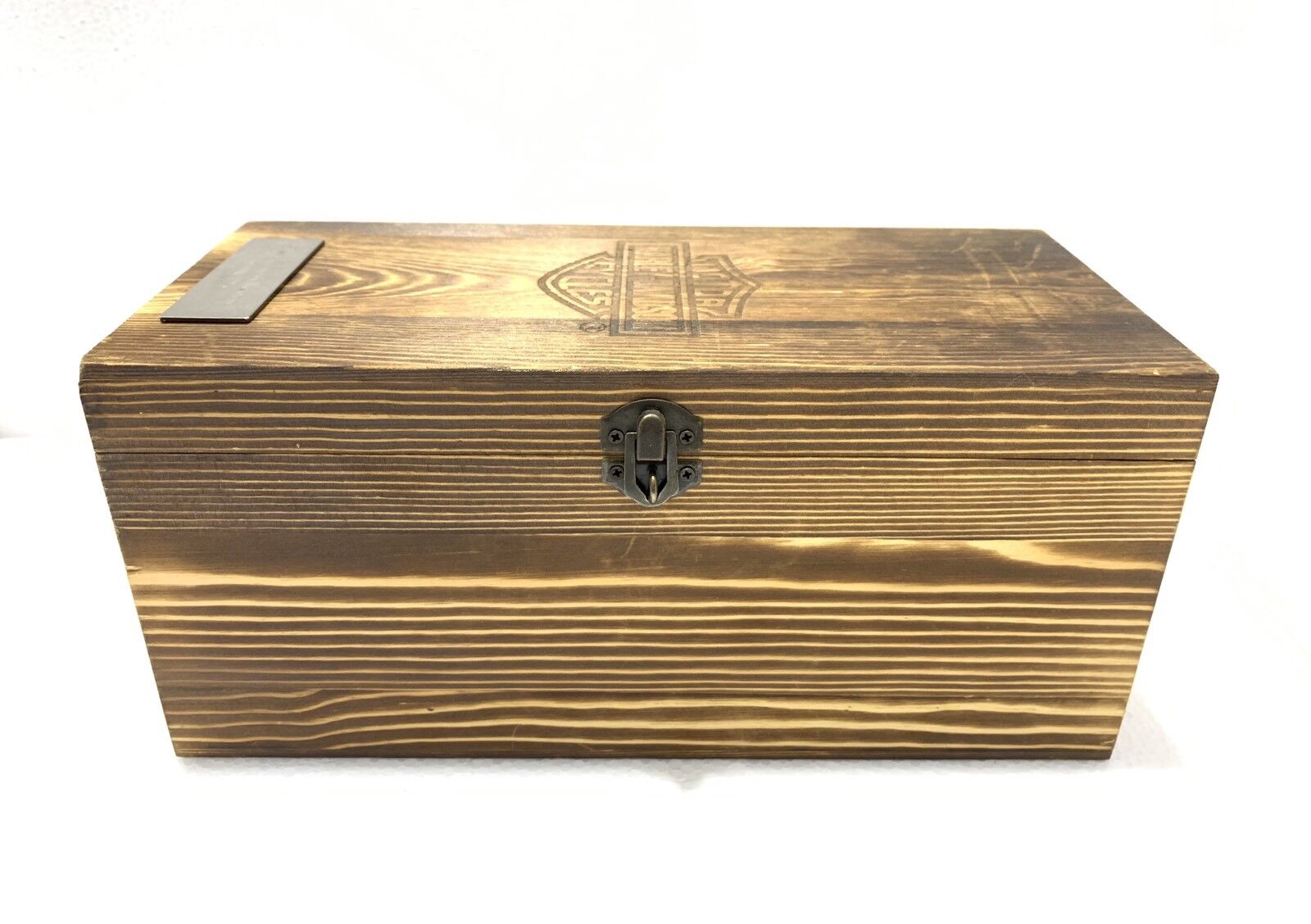 Harley Davidson Motor Rare Whiskey Bottle and Wood Box Original Las Vegas Nevada