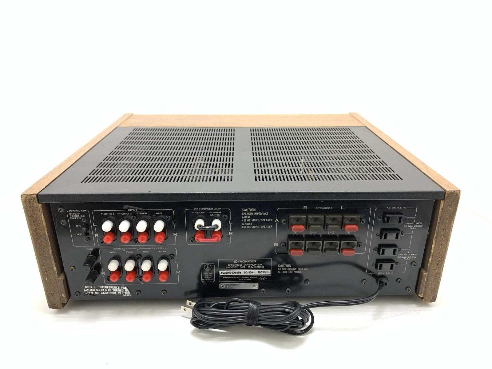 PIONEER SA 9800 + Wood Box Stereo Amplifier 100+100 W RMS Vintage 1979 Good Look