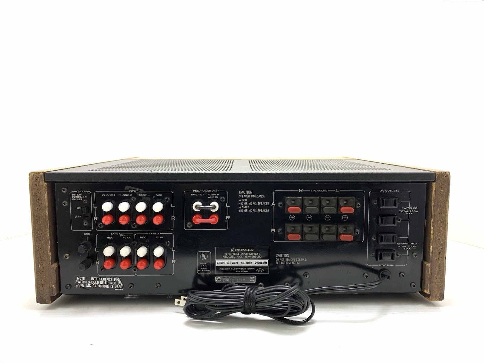 PIONEER SA 9800 + Wood Box Stereo Amplifier 100+100 W RMS Vintage 1979 Good Look