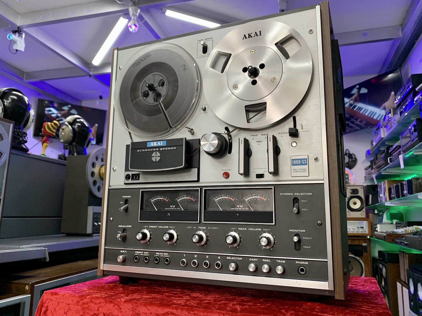 AKAI 1800SS Reel to Reel + 8 Track 4 Channel 7" Tape Vintage 1972 WORK Good Look