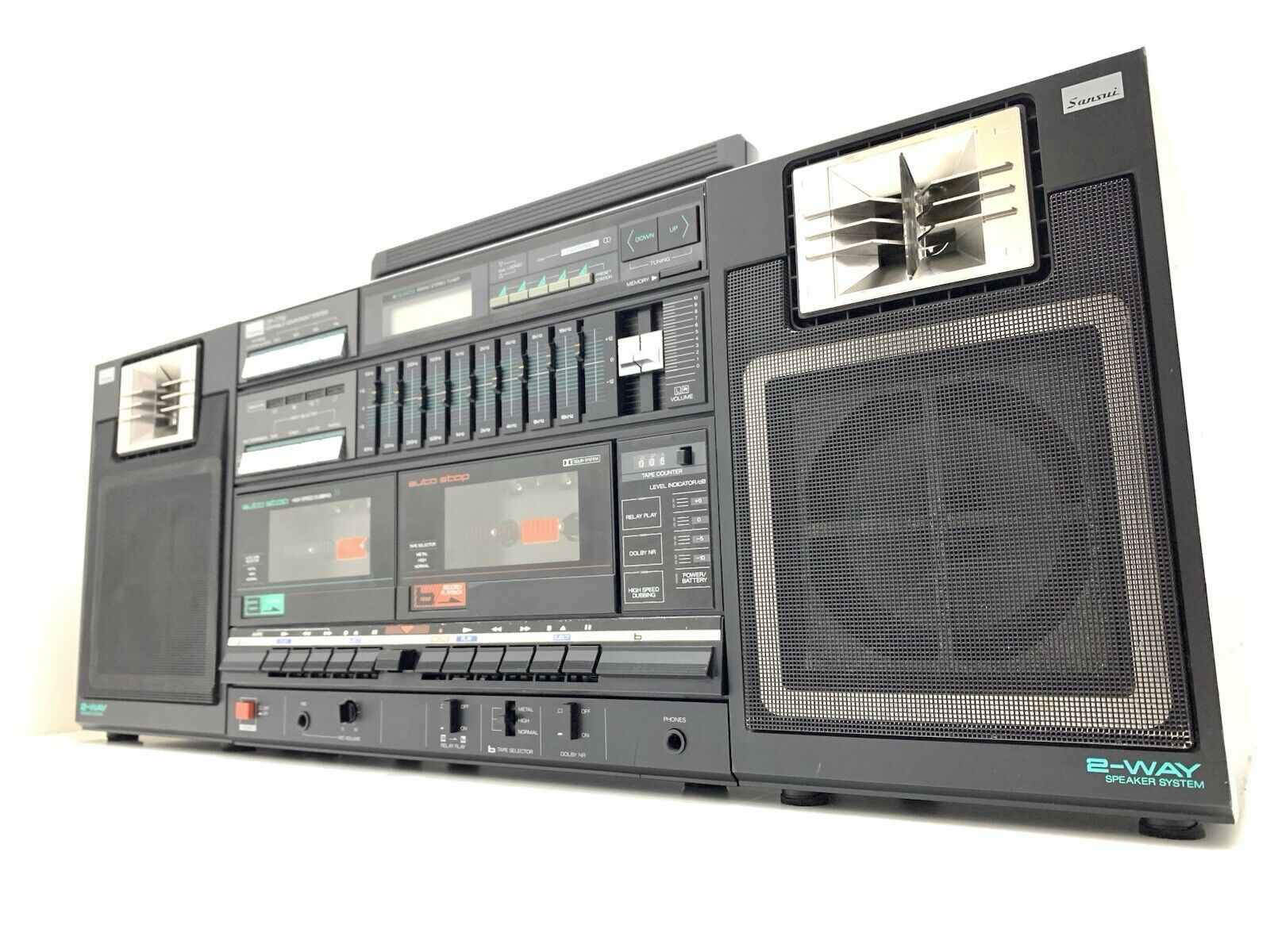 SANSUI CP 77W BOOMBOX STEREO Radio Doble Cassette Vintage 1980 WORK Good Look