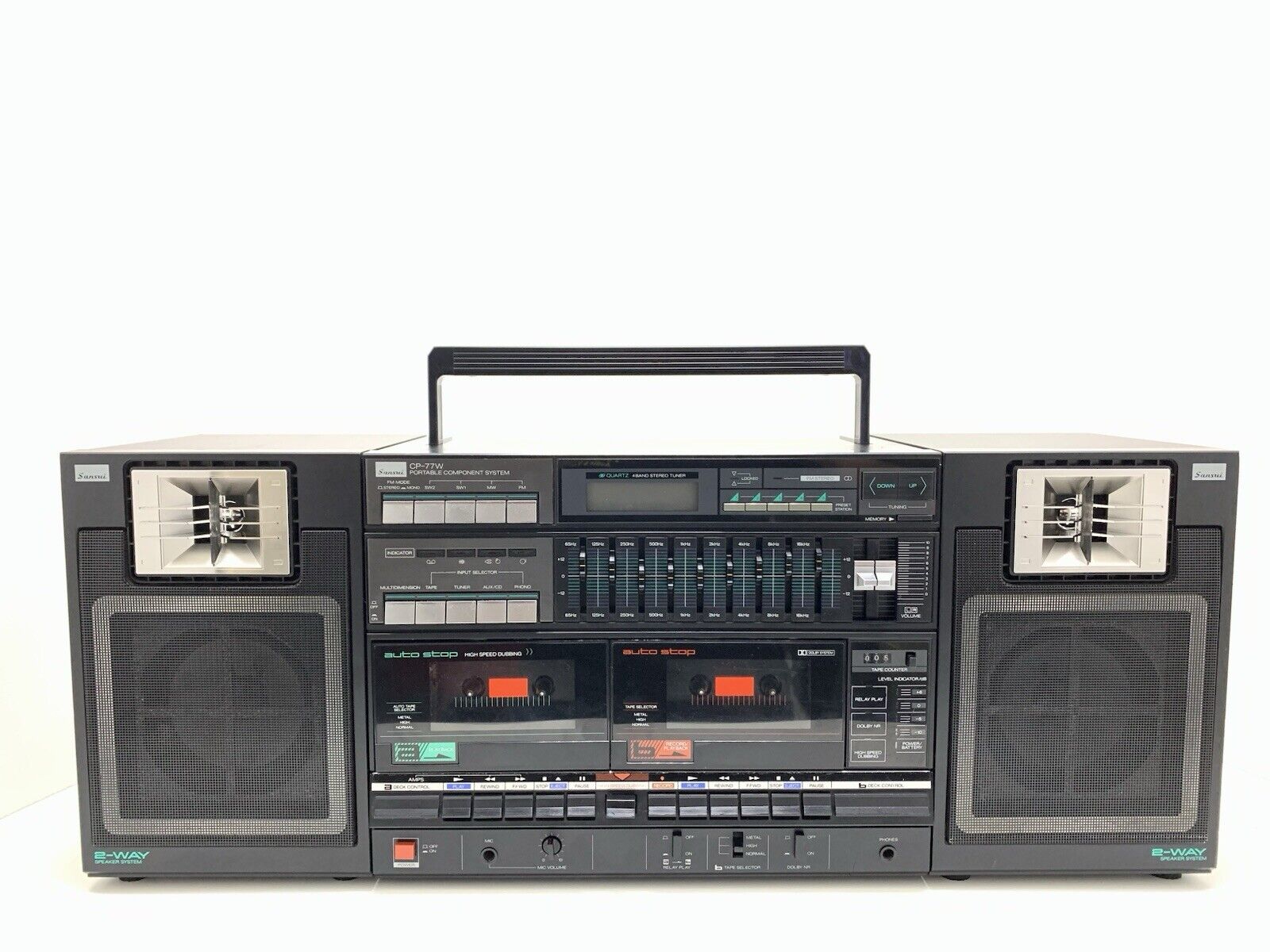 SANSUI CP 77W BOOMBOX STEREO Radio Doble Cassette Vintage 1980 WORK Good Look