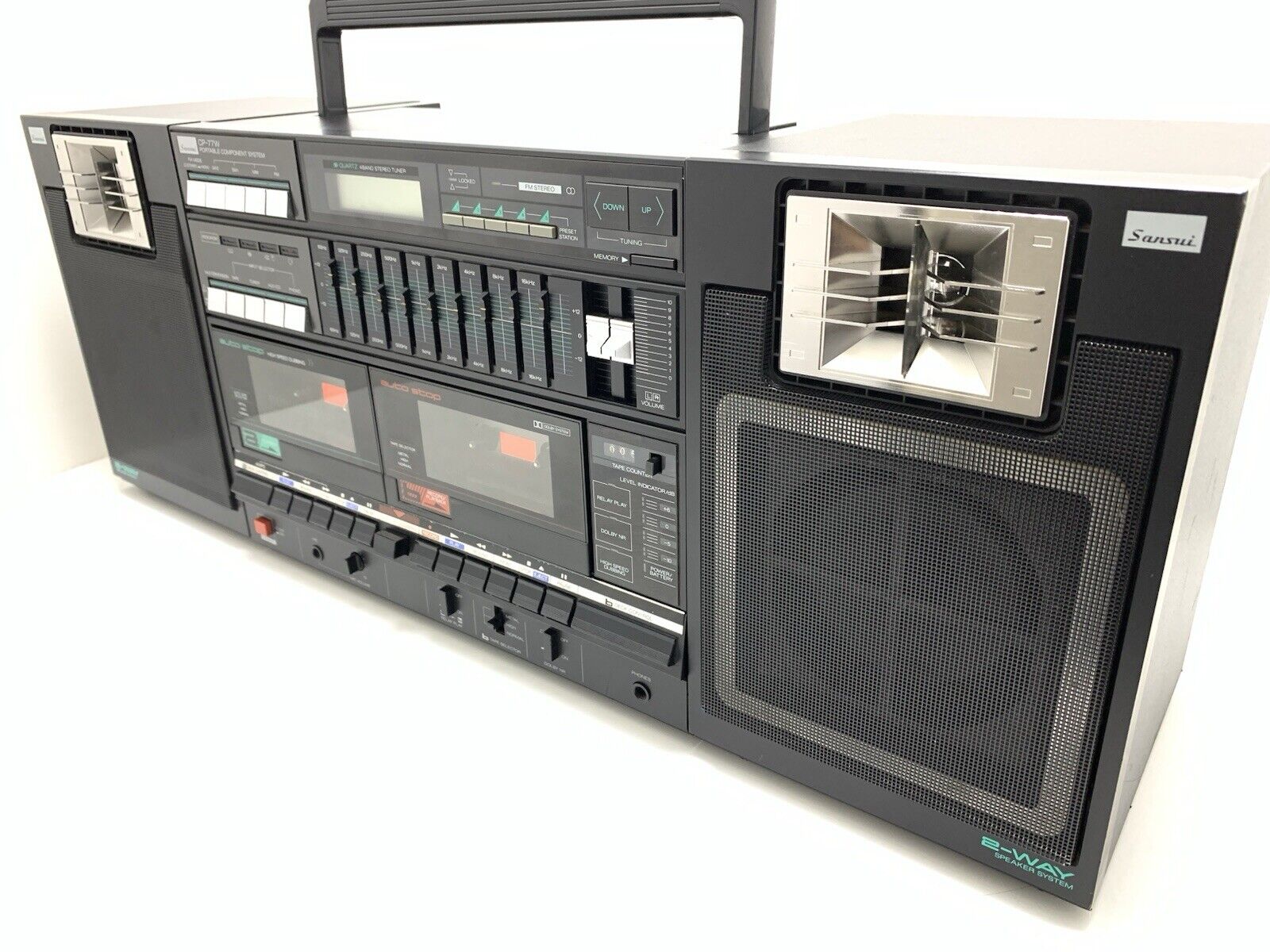 SANSUI CP 77W BOOMBOX STEREO Radio Doble Cassette Vintage 1980 WORK Good Look