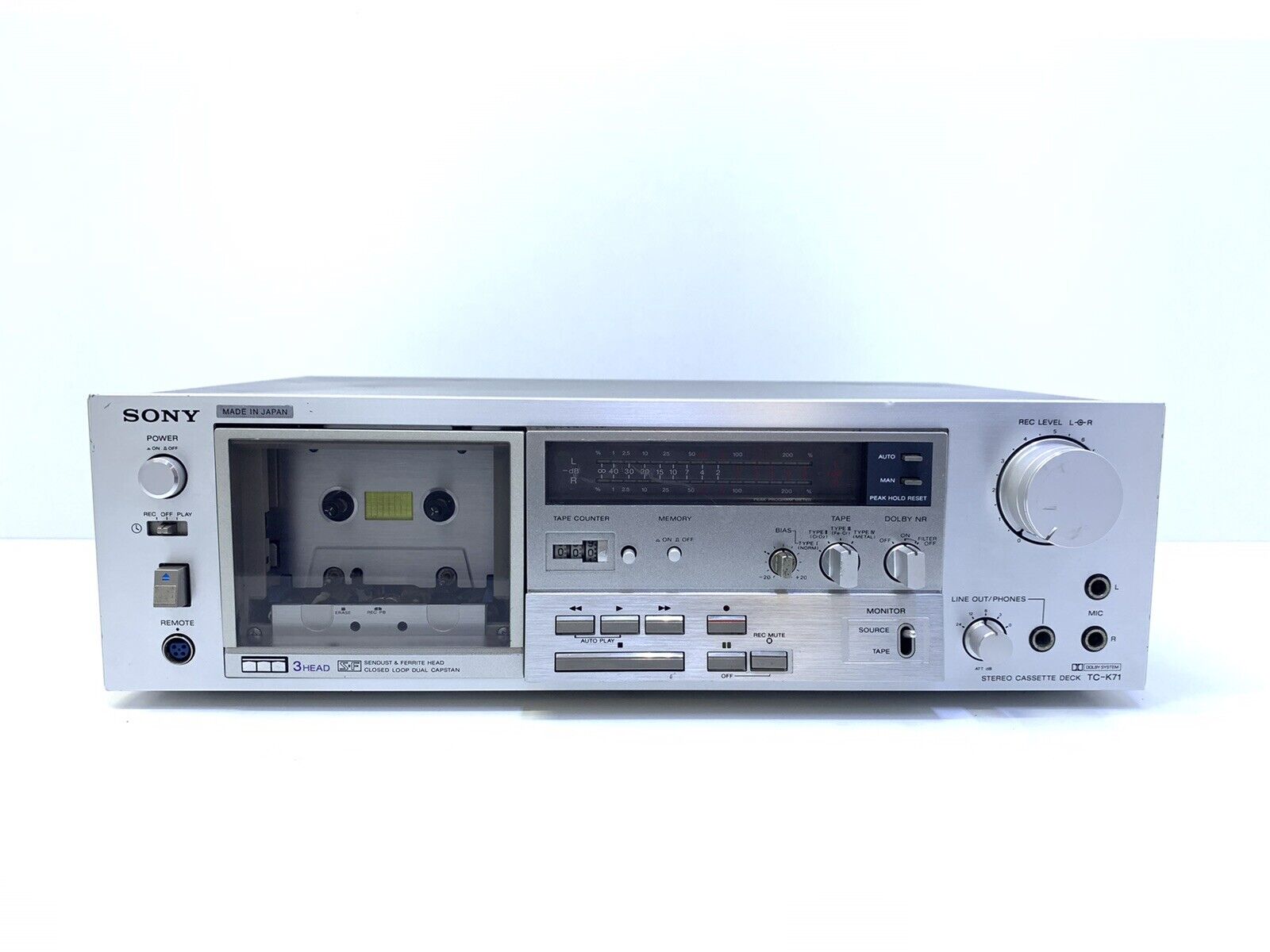 SONY TC-K71 Tape Deck Cassette Vintage 1980 3 Head Refurbished Hi End Good Look