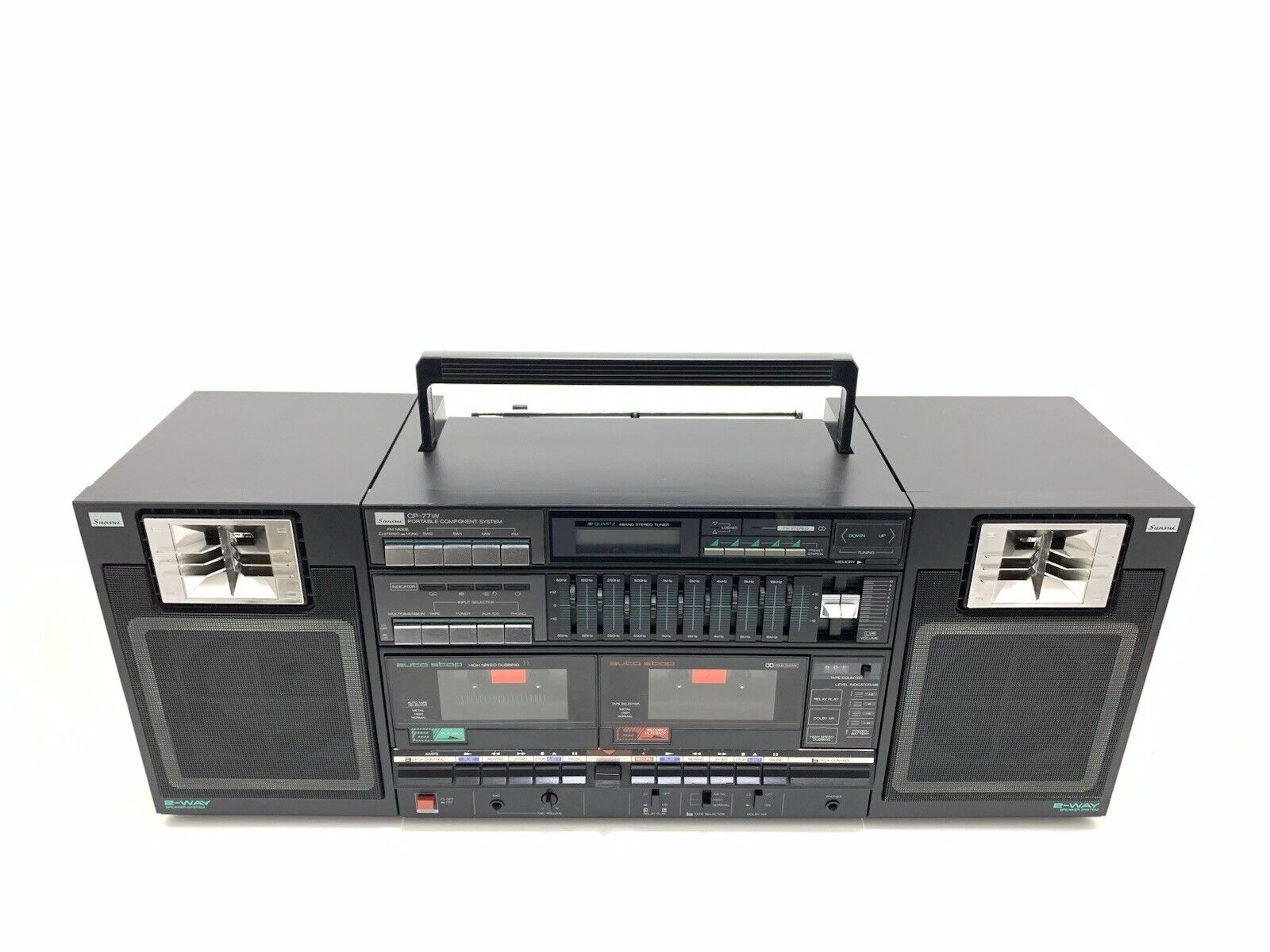 SANSUI CP 77W BOOMBOX STEREO Radio Doble Cassette Vintage 1980 WORK Good Look