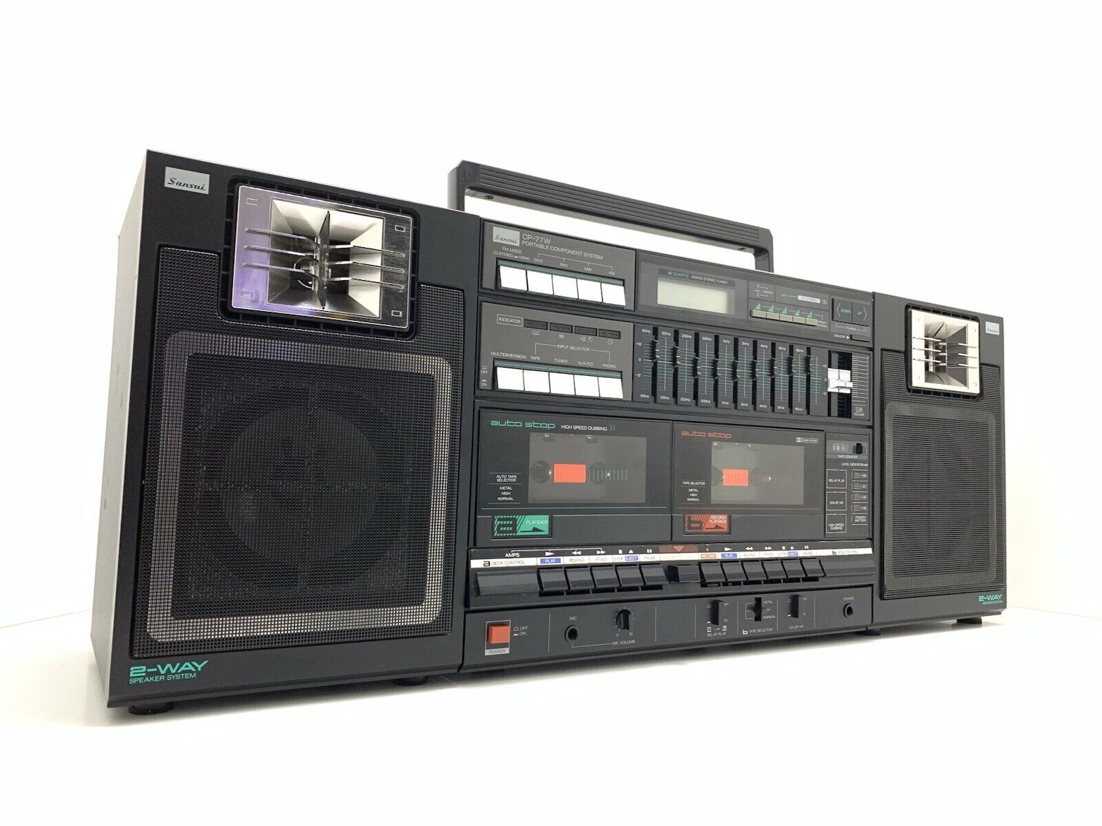SANSUI CP 77W BOOMBOX STEREO Radio Doble Cassette Vintage 1980 WORK Good Look