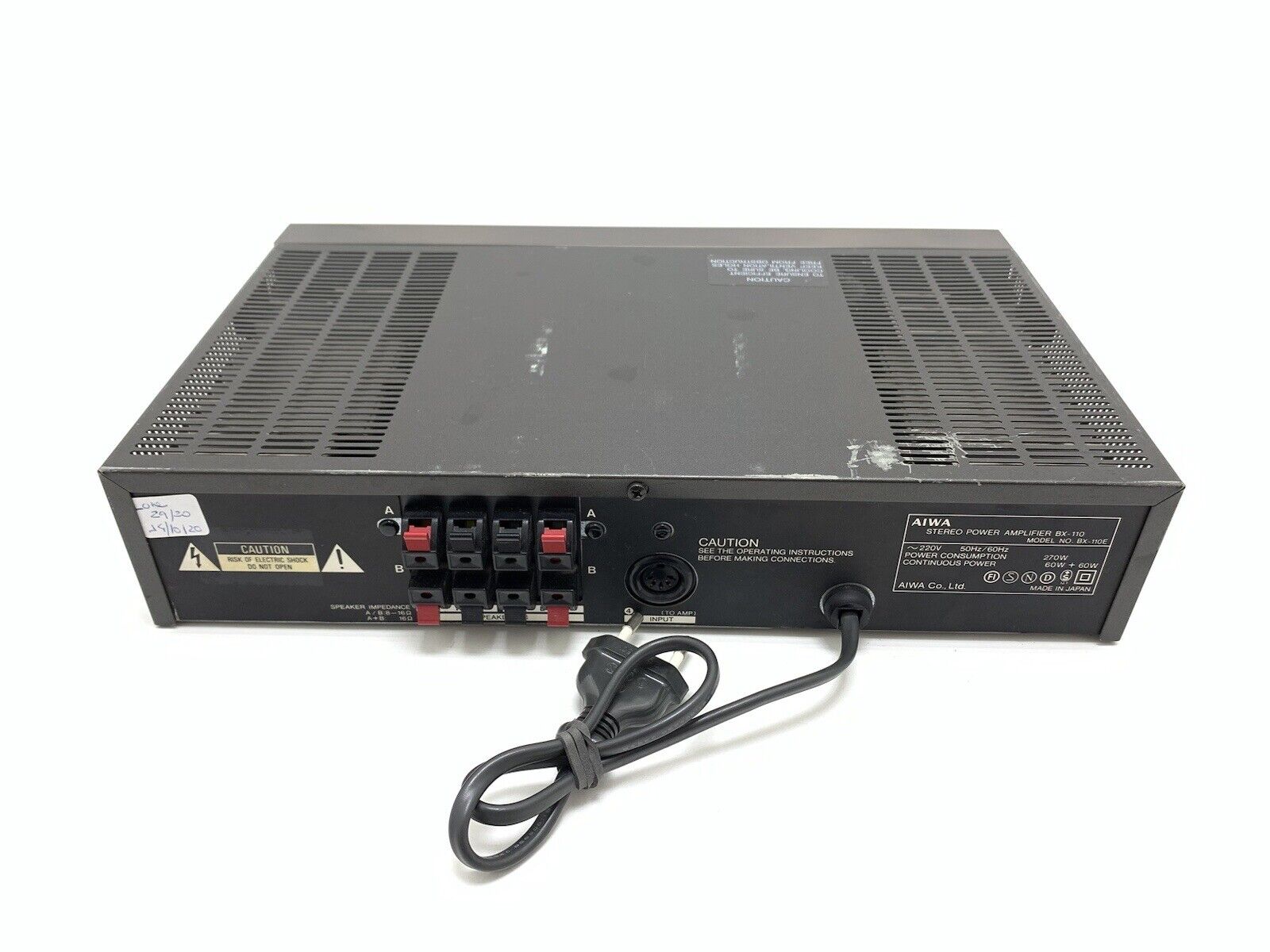 AIWA BX-110 Stereo Power Amplifier Vintage 120 Watts RMS Vintage 1984 GOOD LOOK