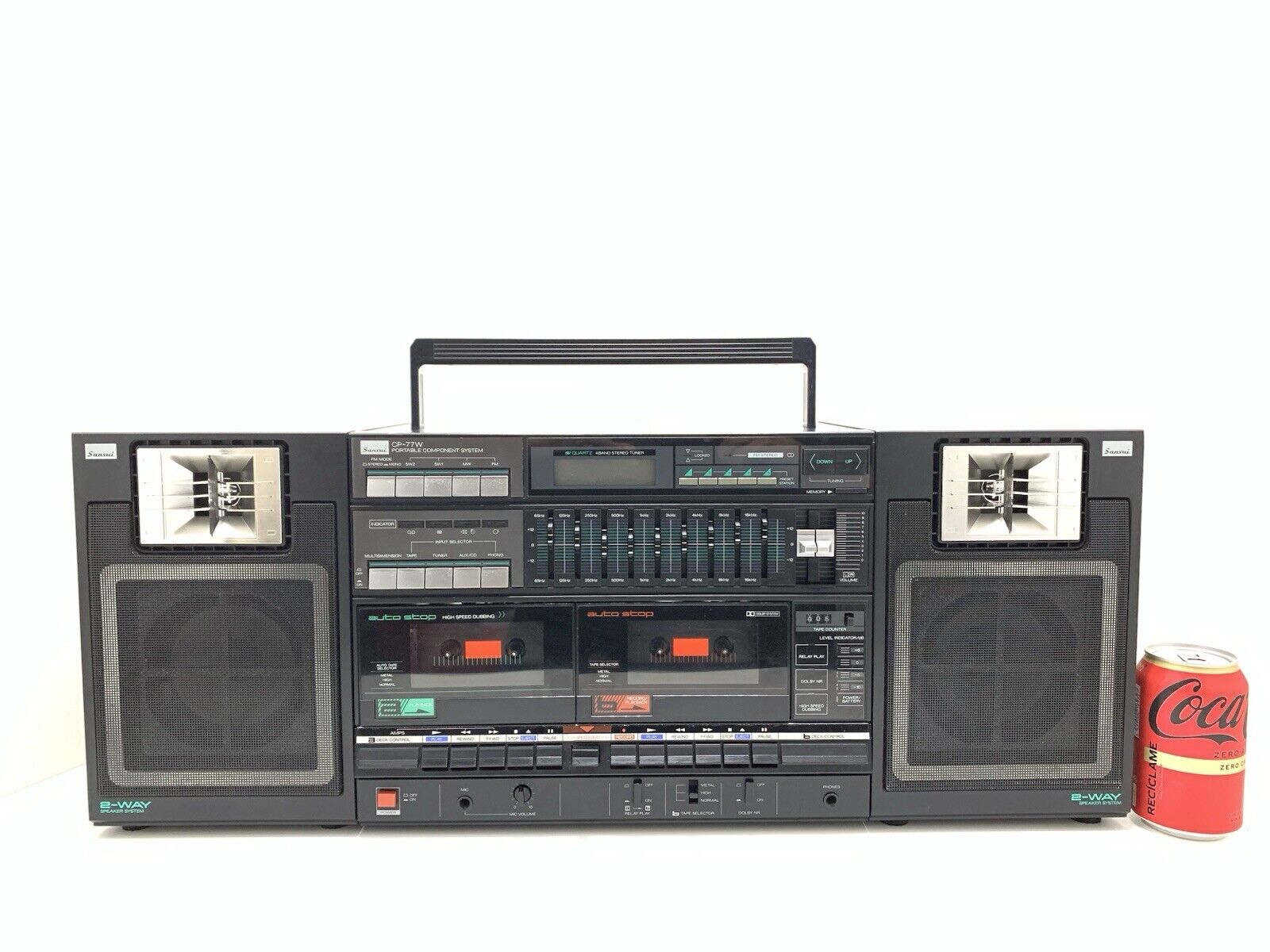 SANSUI CP 77W BOOMBOX STEREO Radio Doble Cassette Vintage 1980 WORK Good Look