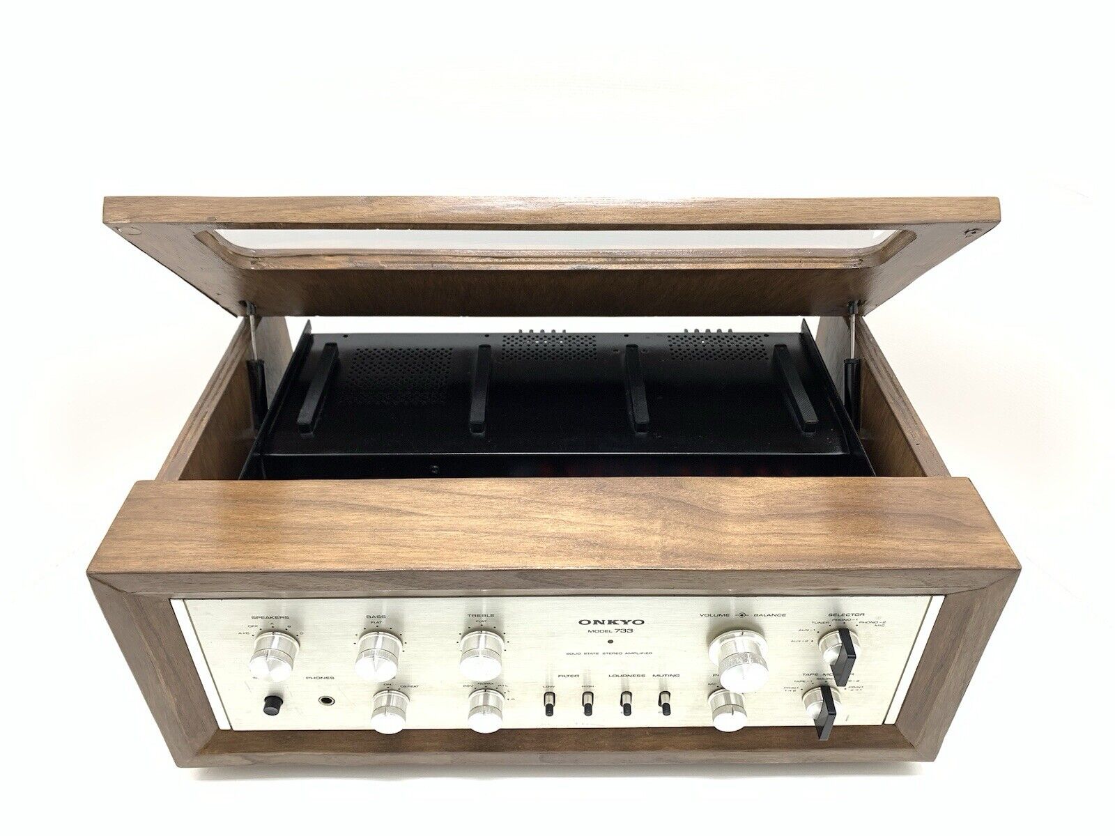 ONKYO INTEGRA 733 Stereo Amplifier 34+34WRMS with WOOD BOX Vintage 1971 WORK NEW