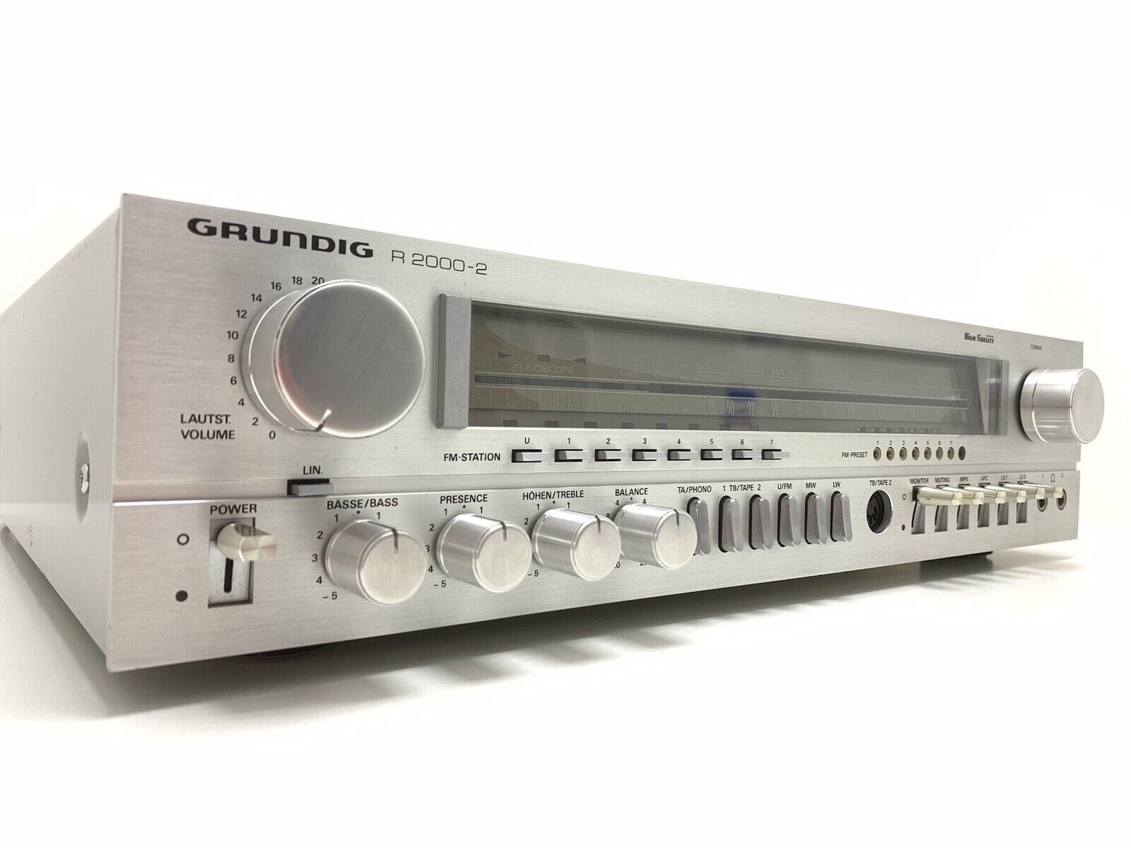 GRUNDIG R2000-2 Stereo Amplifier 2X50 WRMS Vintage 1980 Good Look AM/FM NOT WORK