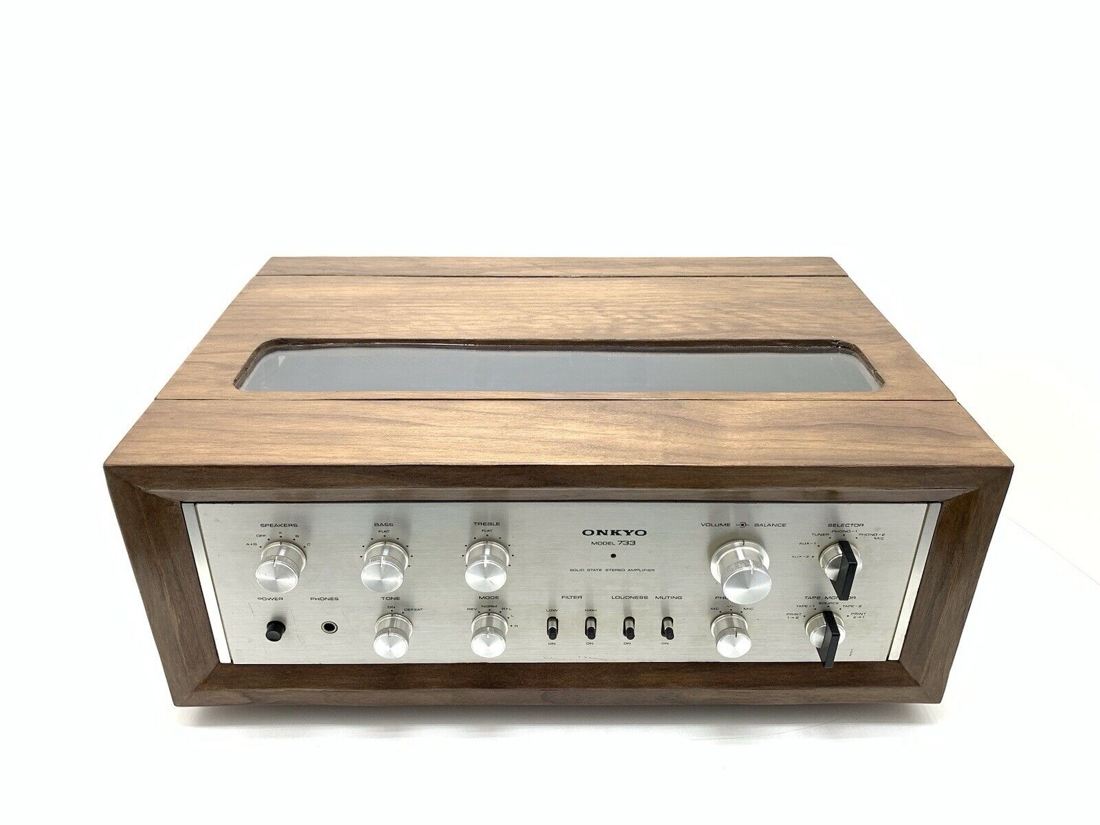 ONKYO INTEGRA 733 Stereo Amplifier 34+34WRMS with WOOD BOX Vintage 1971 WORK NEW