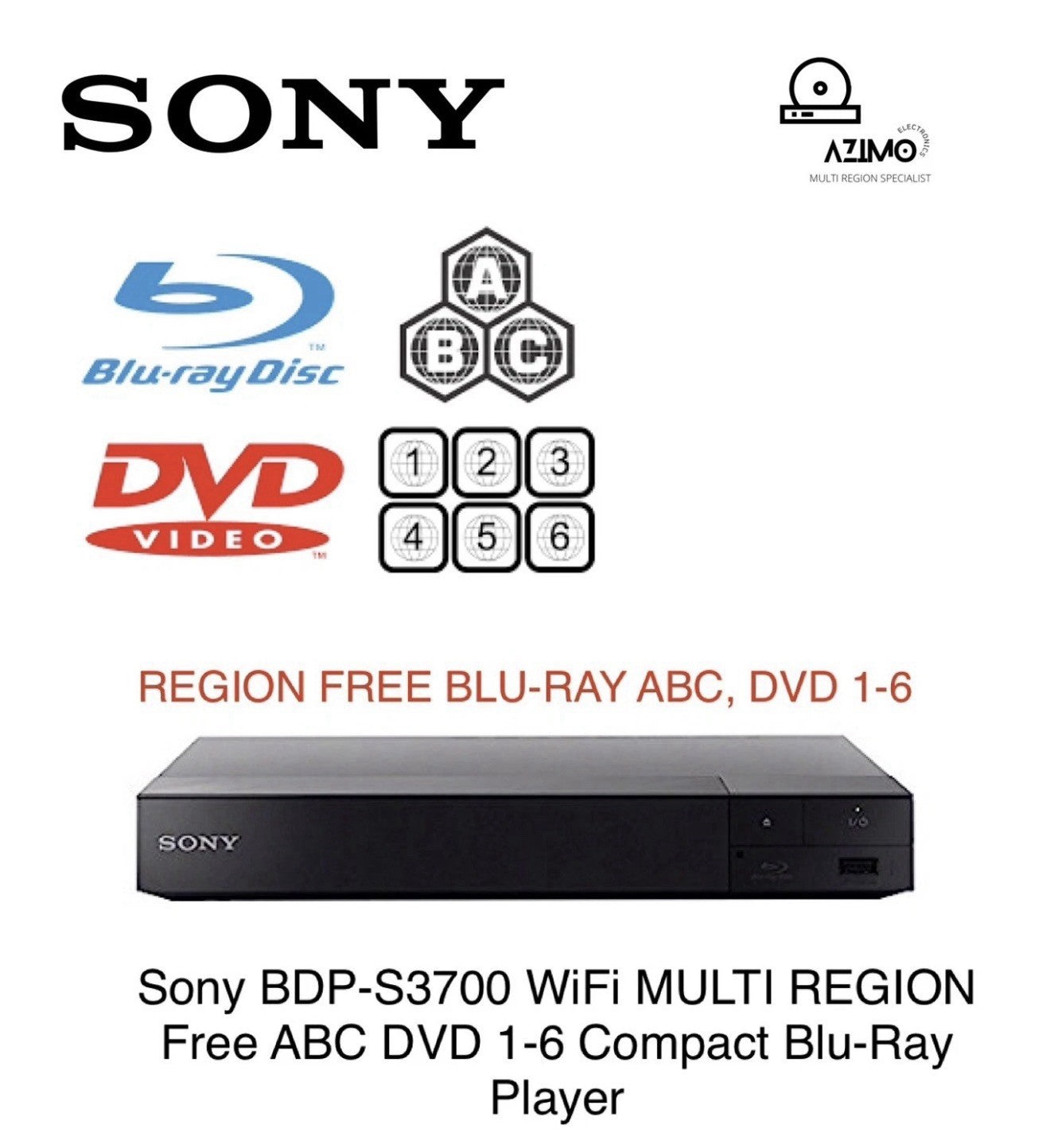 SONY BDP-S3700 Blu-Ray 4K CD DVD Disc Player +REMOTE Multi Region WORK Good Look