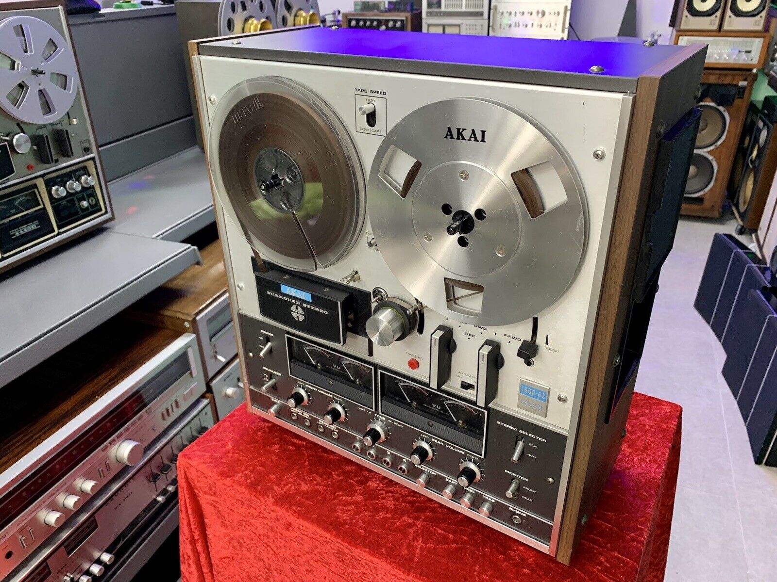 AKAI 1800SS Reel to Reel + 8 Track 4 Channel 7" Tape Vintage 1972 WORK Good Look