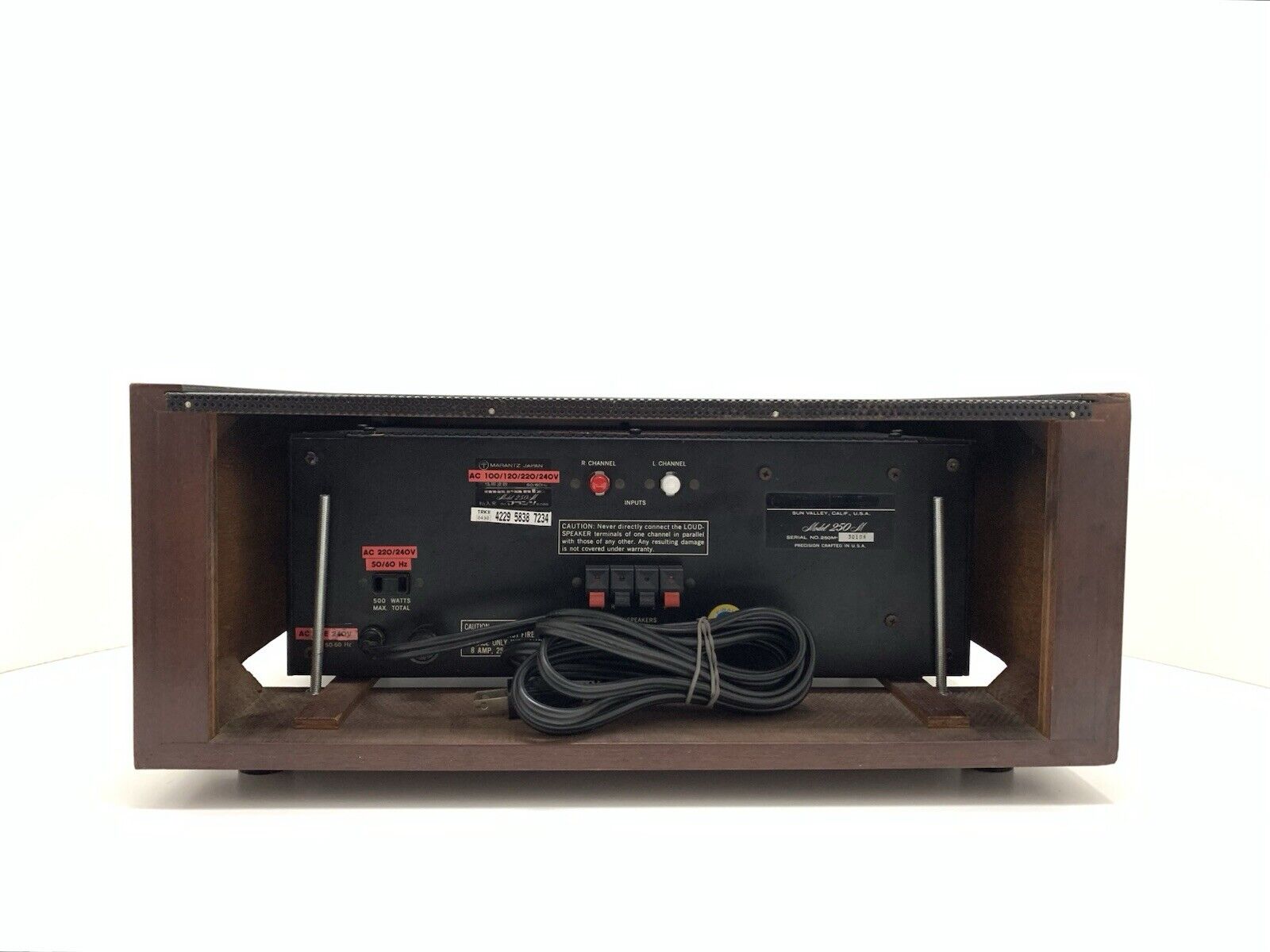 MARANTZ 250M Stereo Power Amplifier Wood Box 250WRMS Vintage 1976 WORK Good Look