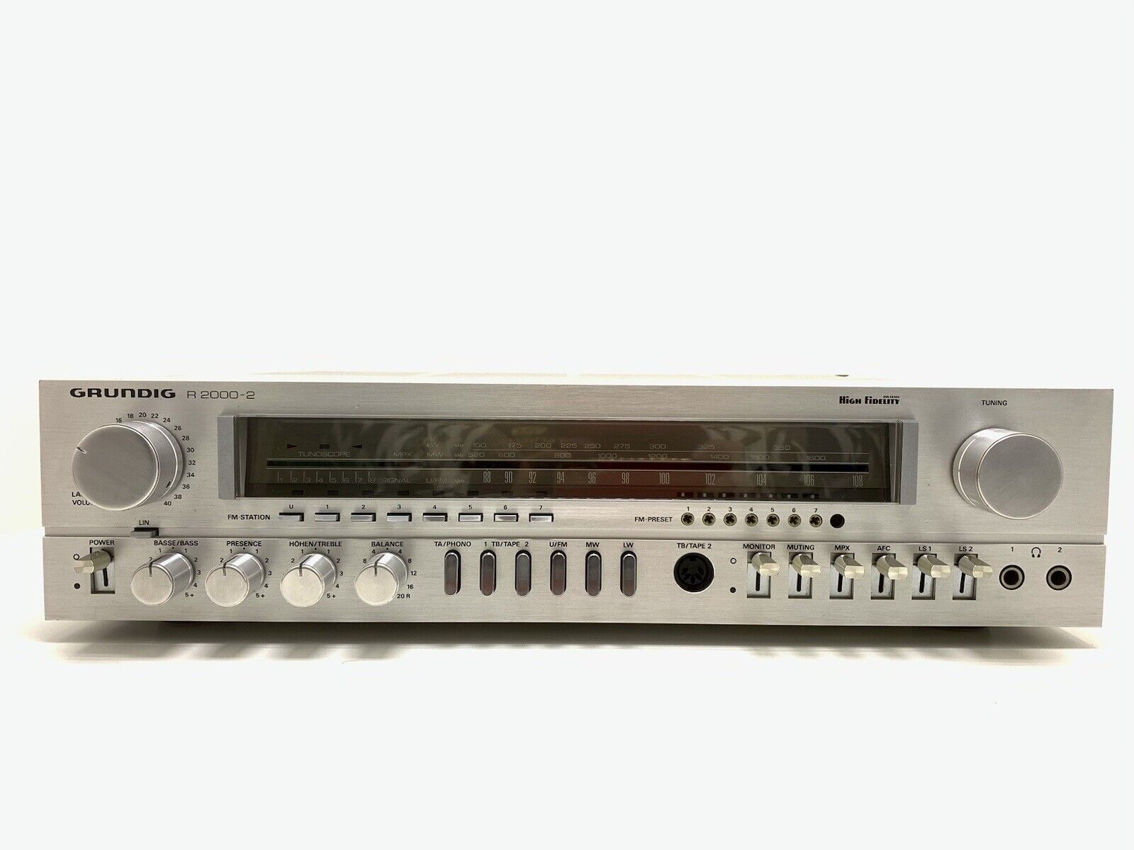 GRUNDIG R2000-2 Stereo Amplifier 2X50 WRMS Vintage 1980 Good Look AM/FM NOT WORK