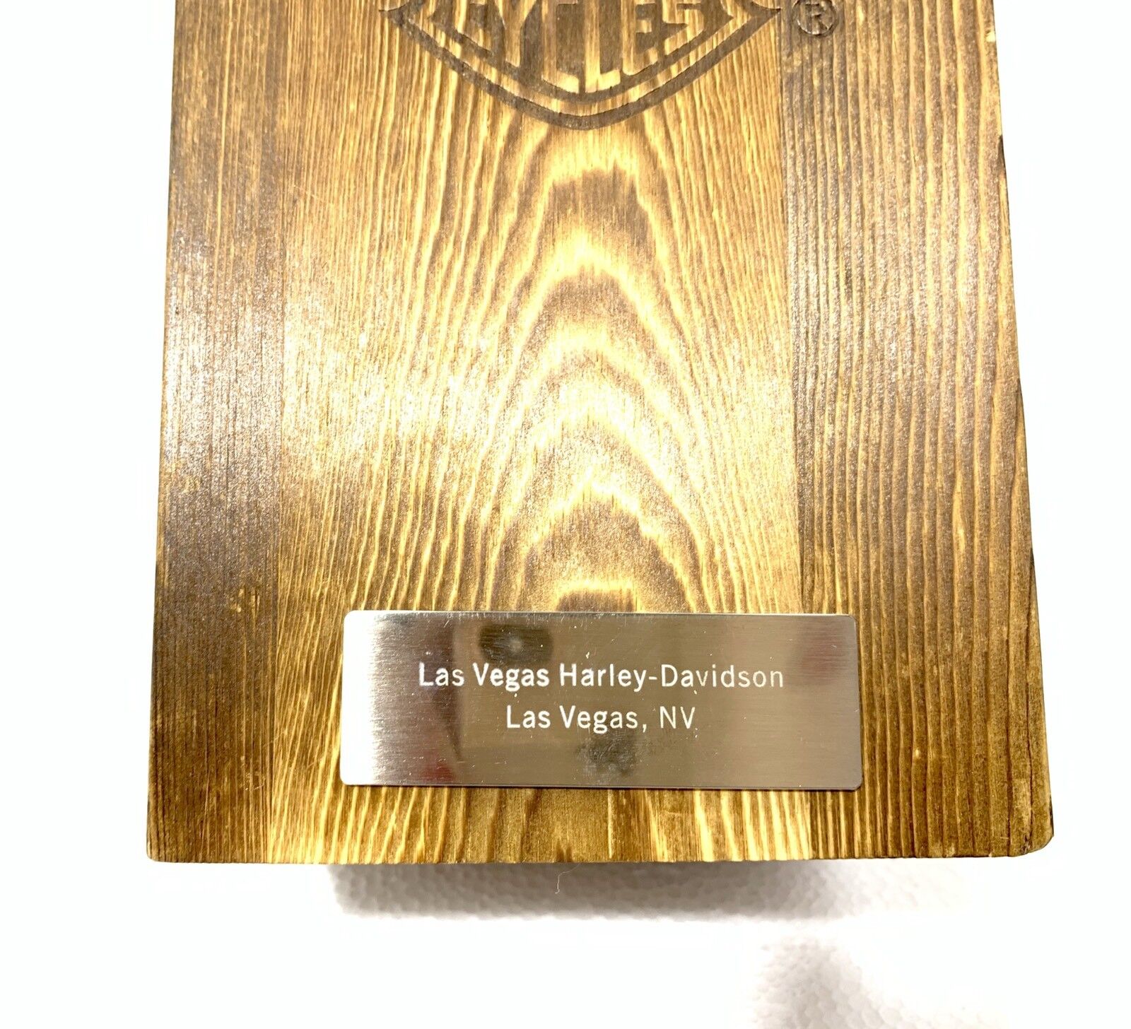 Harley Davidson Motor Rare Whiskey Bottle and Wood Box Original Las Vegas Nevada
