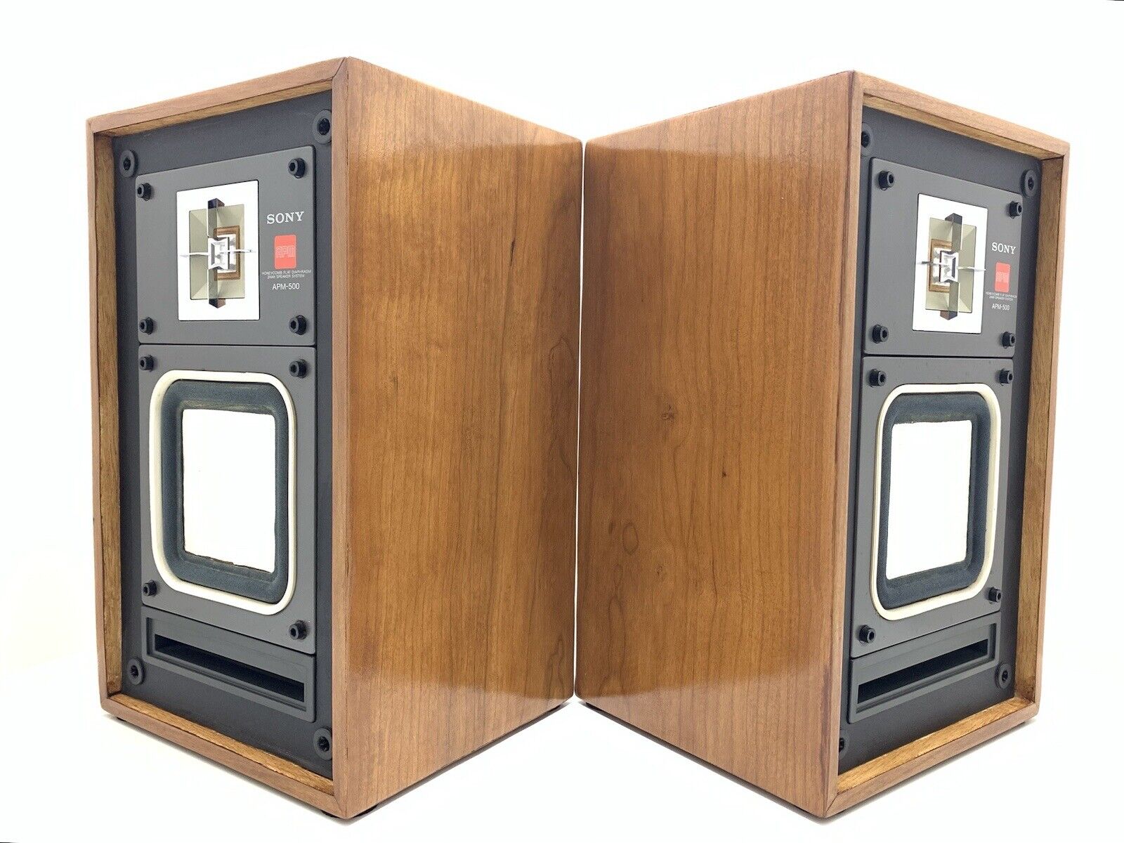 SONY APM 500 Speaker 2 Way System 50 Watts Vintage NEW WOOD BOX Good Look