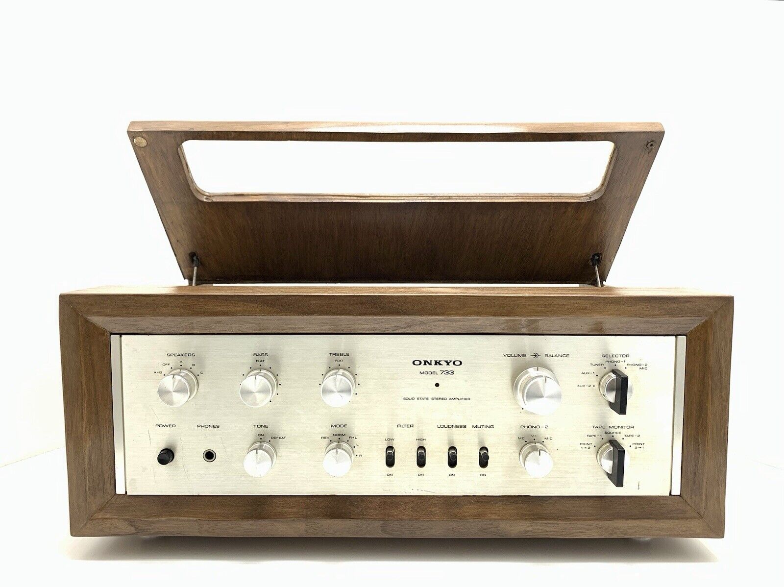 ONKYO INTEGRA 733 Stereo Amplifier 34+34WRMS with WOOD BOX Vintage 1971 WORK NEW