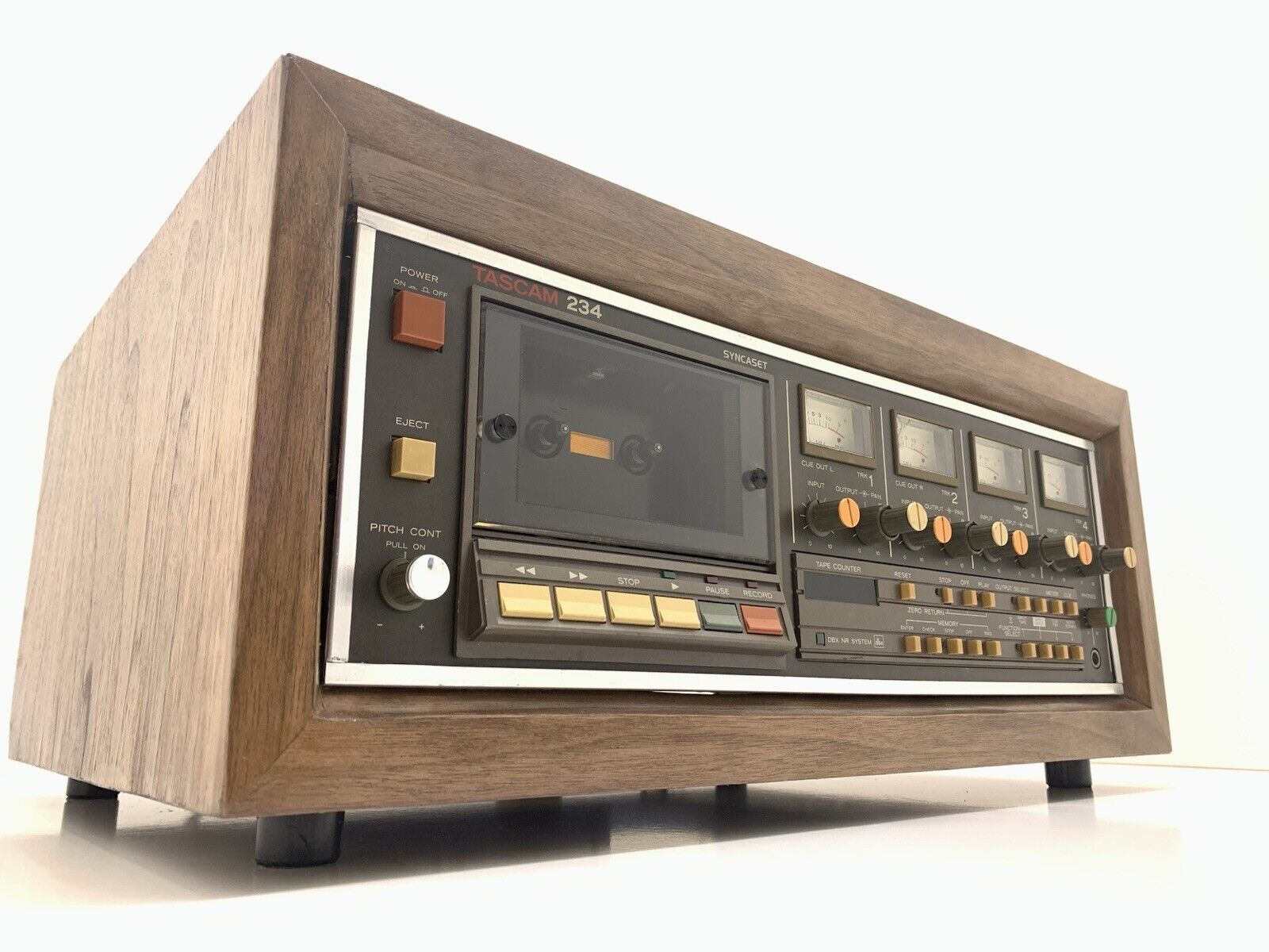 TASCAM 234 Multitrack 4 Channel Cassette Deck Vintage Wood Box WORK Good Look